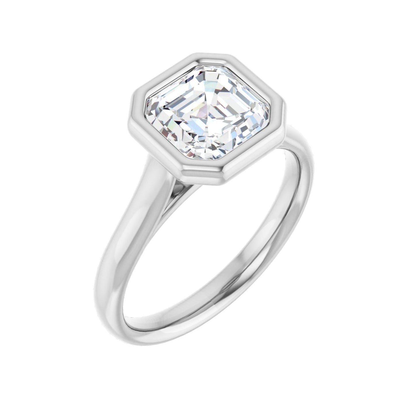 Asscher Bezel-Set Solitaire Engagement Ring | Metal Type=14K White Gold | Center Stone Size=2 CT | Image 1