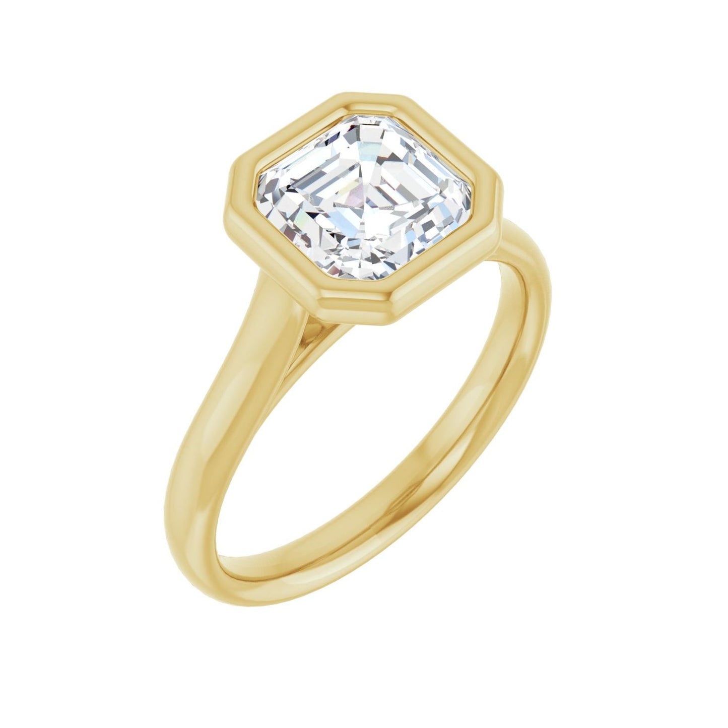 Asscher Bezel-Set Solitaire Engagement Ring | Metal Type=14K Yellow Gold | Center Stone Size=2 CT | Image 1