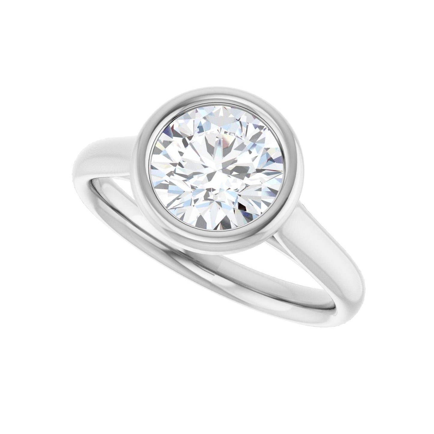 Round Bezel-Set Solitaire Engagement Ring | Metal Type=14K White Gold | Center Stone Size=1.5 CT | Image 5