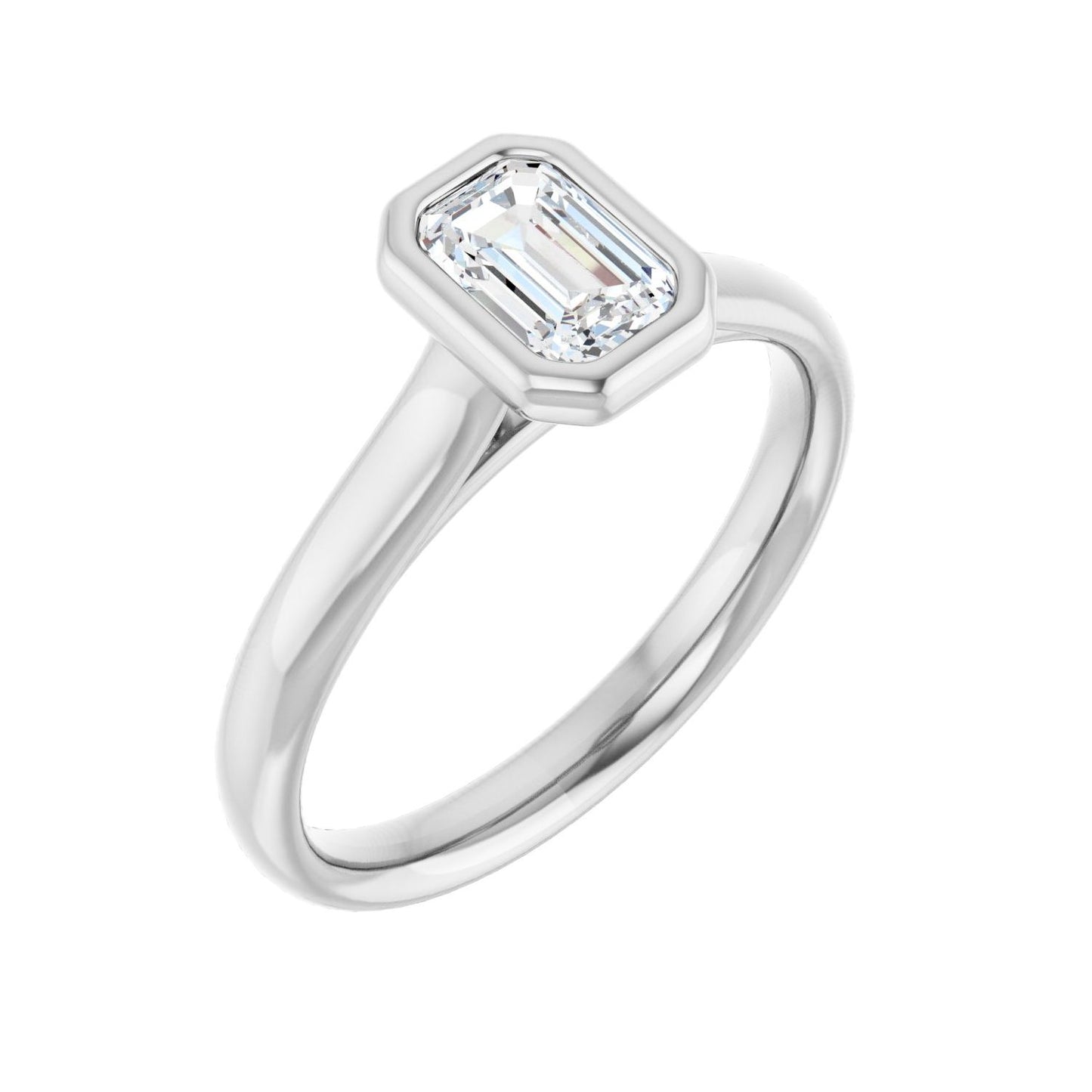 Emerald Bezel-Set Solitaire Engagement Ring | Metal Type=14K White Gold | Center Stone Size=1 CT | Image 1