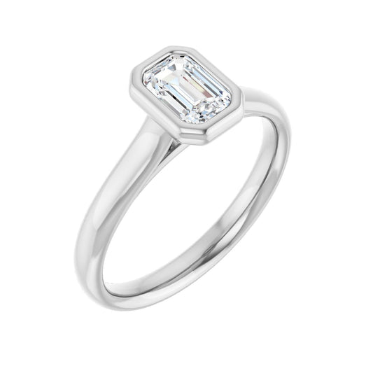 Emerald Bezel-Set Solitaire Engagement Ring | Metal Type=14K White Gold | Center Stone Size=1 CT | Image 1
