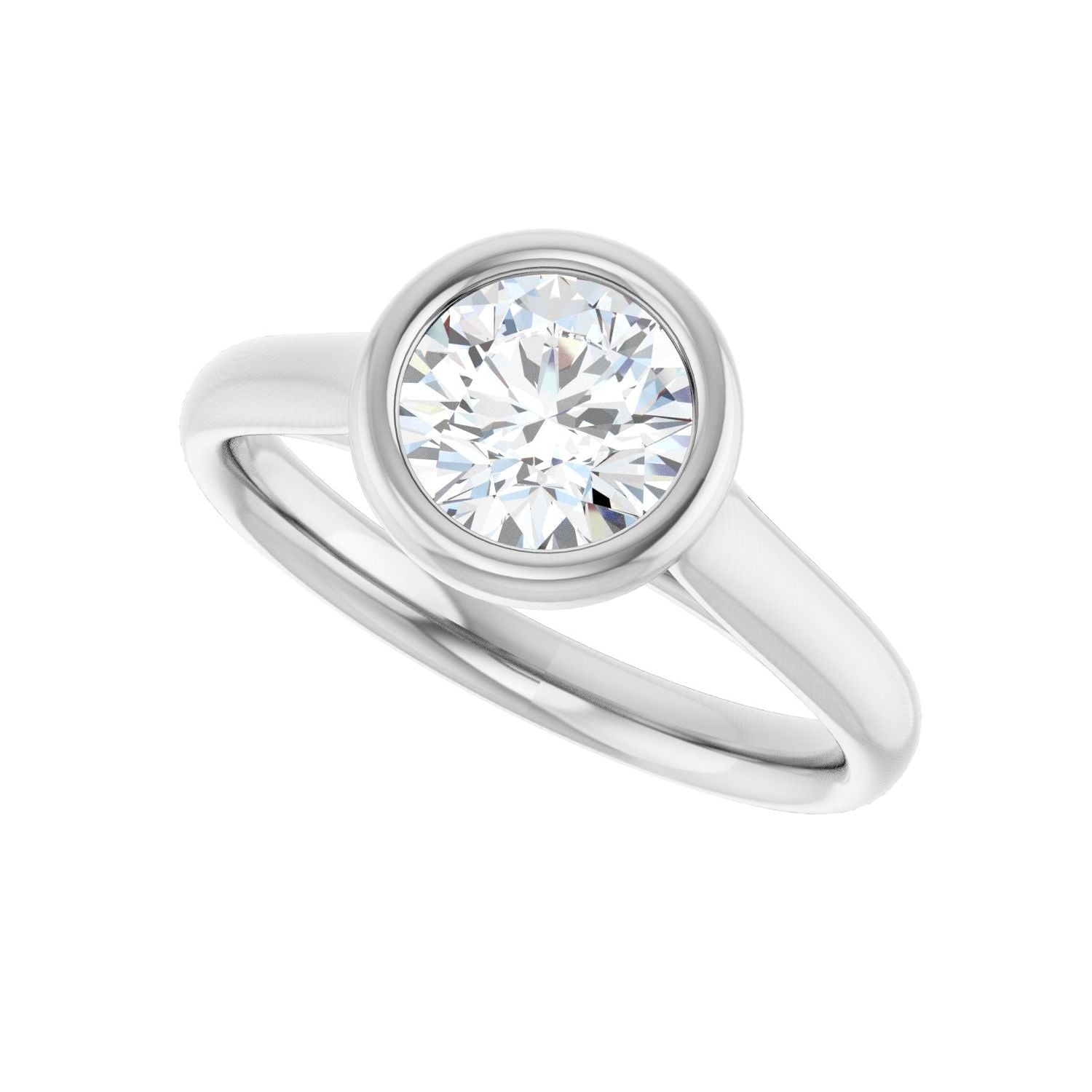Round Bezel-Set Solitaire Engagement Ring | Metal Type=14K White Gold | Center Stone Size=1 CT | Image 5