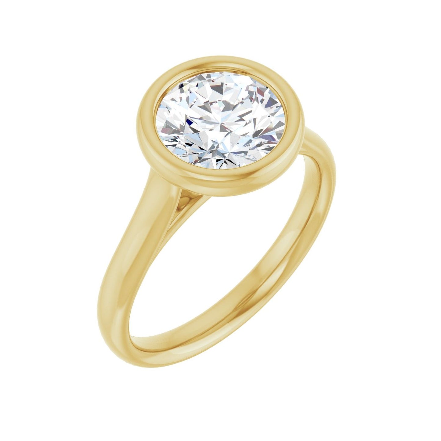 Round Bezel-Set Solitaire Engagement Ring | Metal Type=14K Yellow Gold | Center Stone Size=2 CT | Image 1
