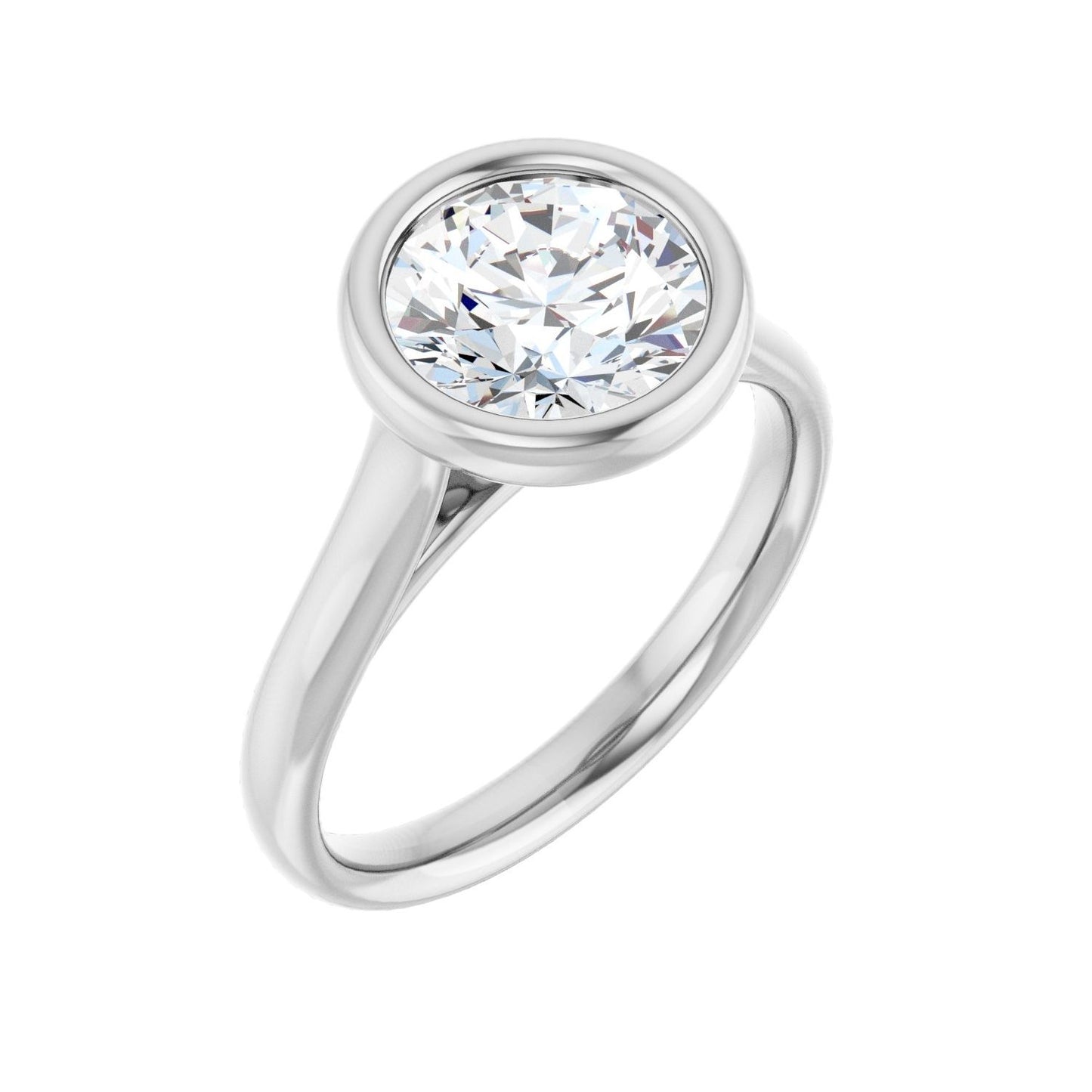 Round Bezel-Set Solitaire Engagement Ring | Metal Type=14K White Gold | Center Stone Size=2 CT | Image 1