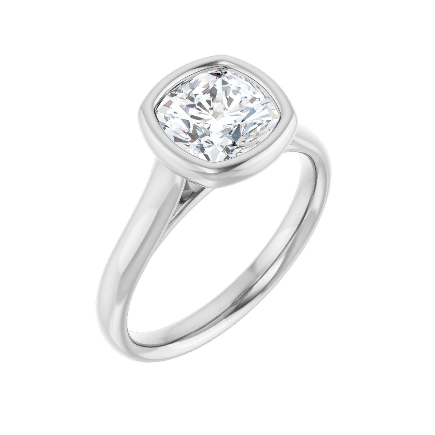 Cushion Bezel-Set Solitaire Engagement Ring | Metal Type=14K White Gold | Center Stone Size=2 CT | Image 1