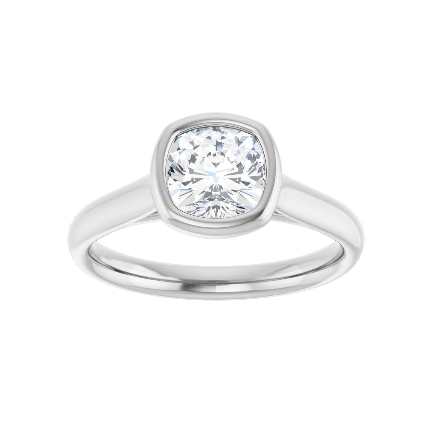 Cushion Bezel-Set Solitaire Engagement Ring | Metal Type=14K White Gold | Center Stone Size=1 CT | Image 3