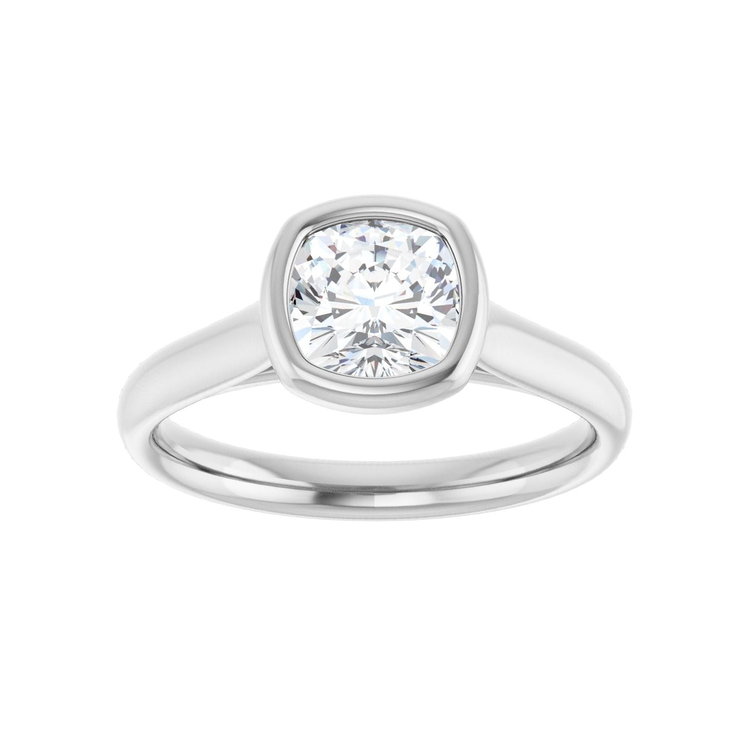 Cushion Bezel-Set Solitaire Engagement Ring | Metal Type=14K White Gold | Center Stone Size=1 CT | Image 3