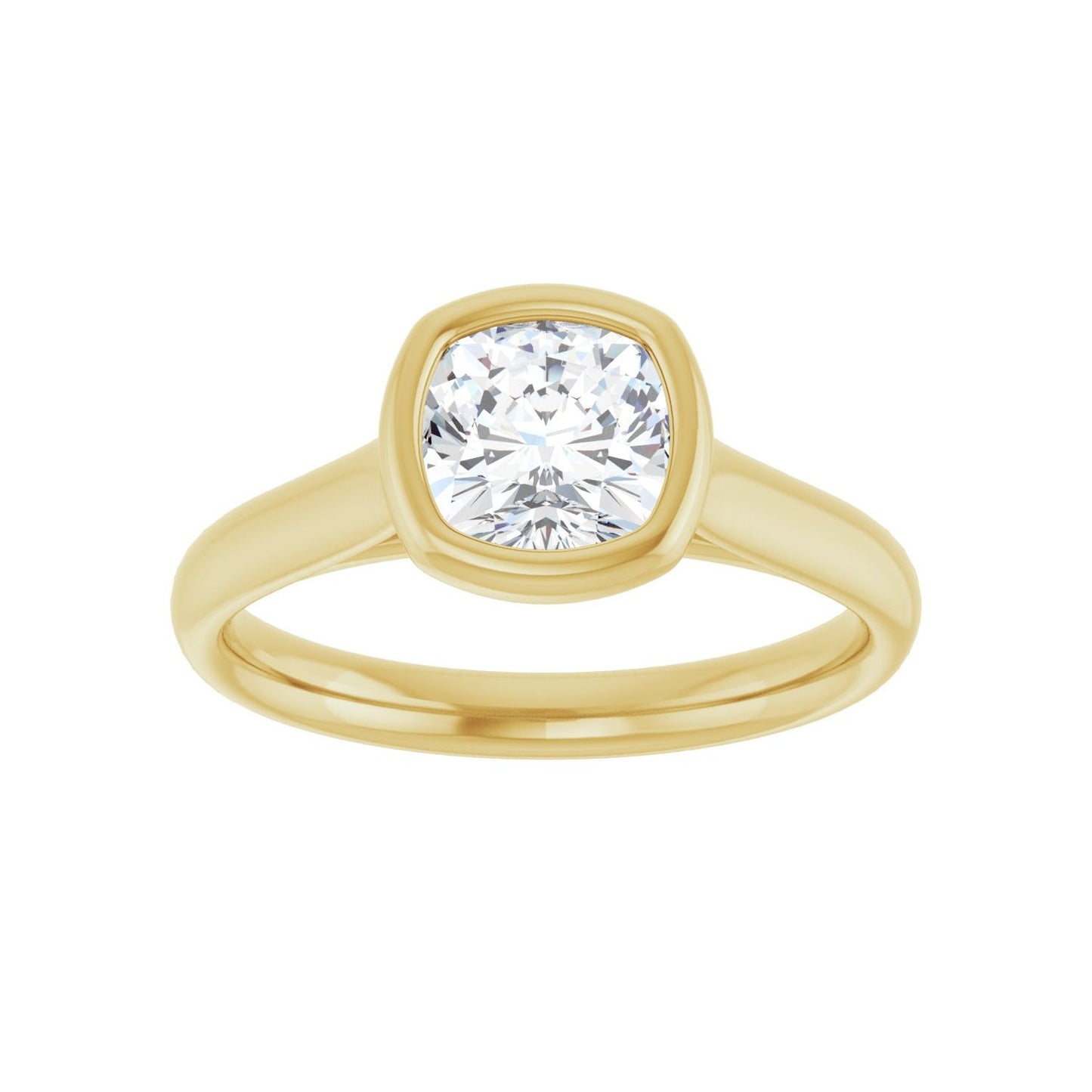 Cushion Bezel-Set Solitaire Engagement Ring | Metal Type=14K Yellow Gold | Center Stone Size=1 CT | Image 3