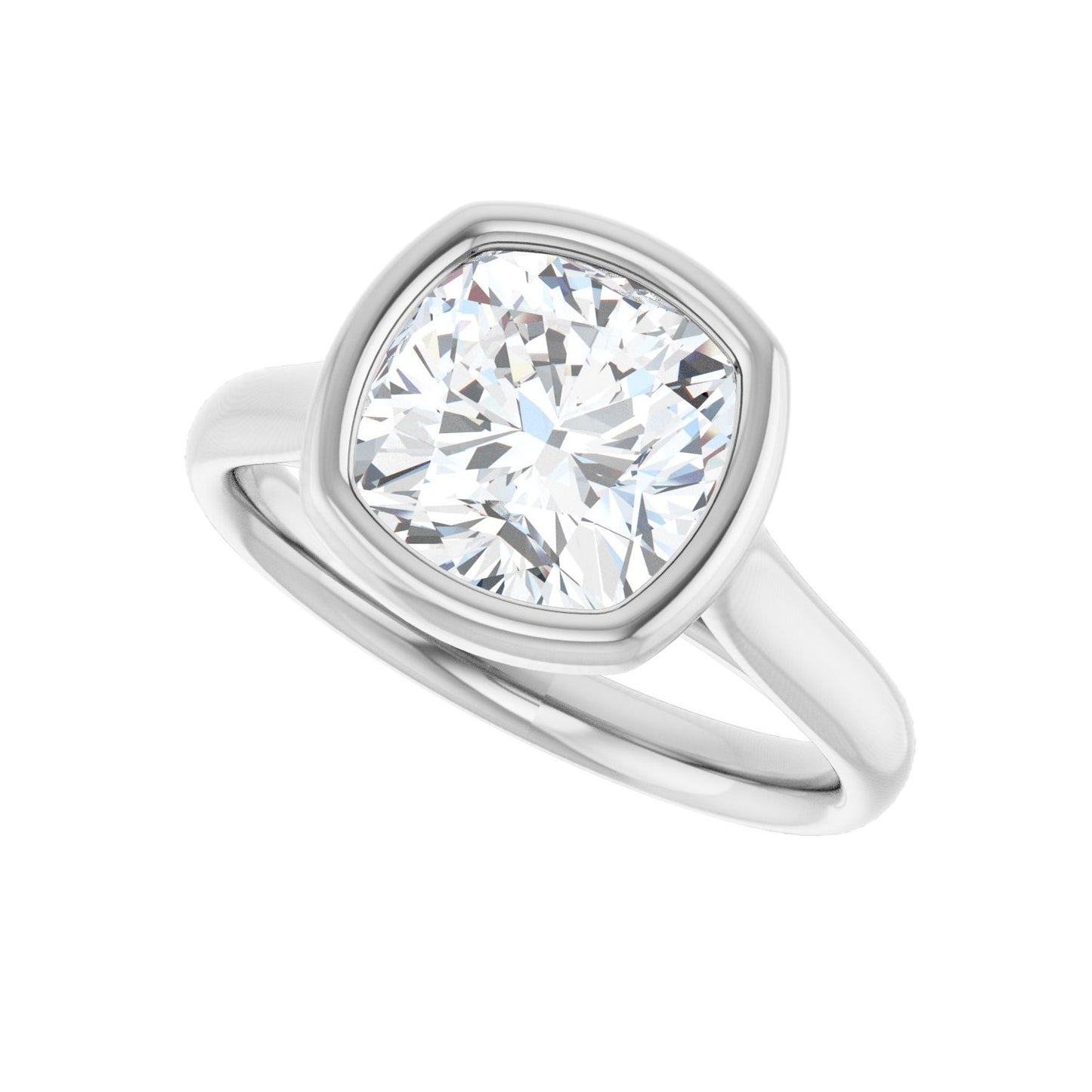 Cushion Bezel-Set Solitaire Engagement Ring | Metal Type=14K White Gold | Center Stone Size=3 CT | Image 5