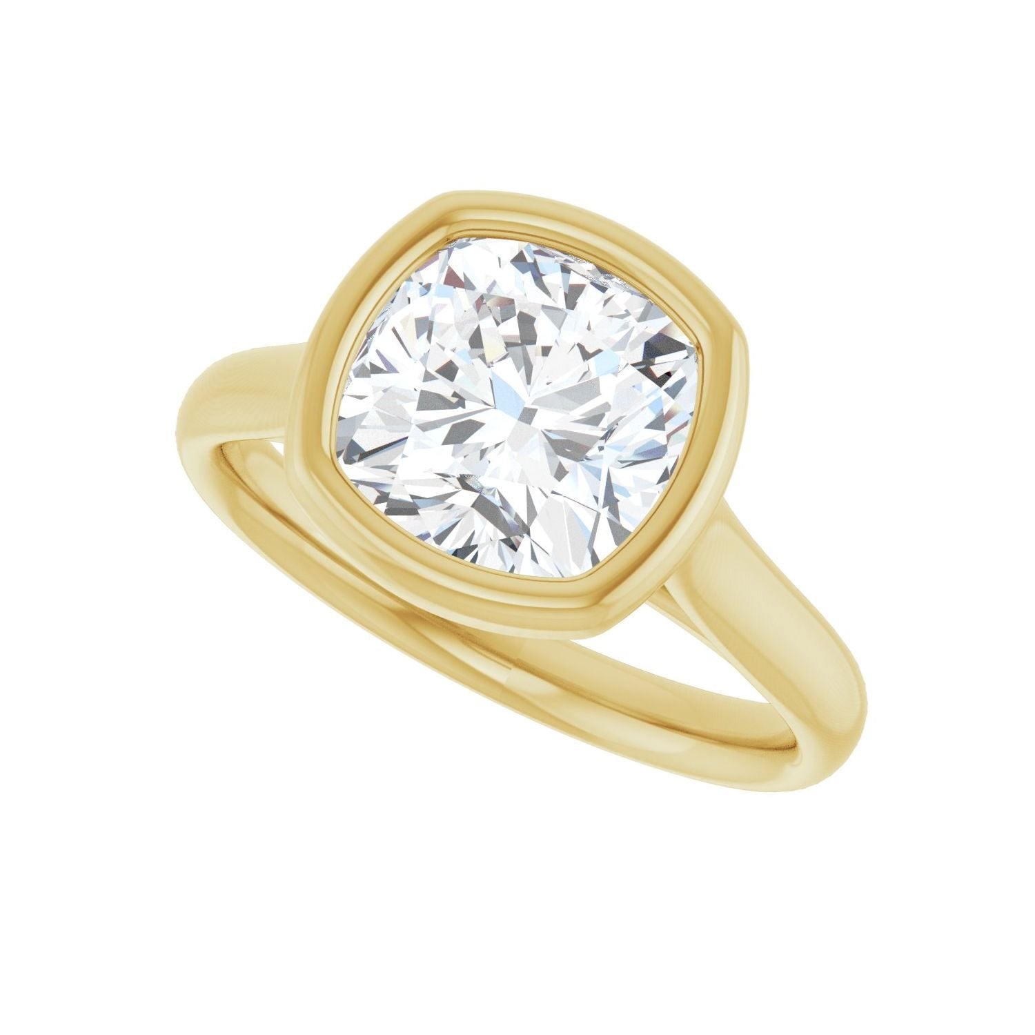 Cushion Bezel-Set Solitaire Engagement Ring | Metal Type=14K Yellow Gold | Center Stone Size=3 CT | Image 5
