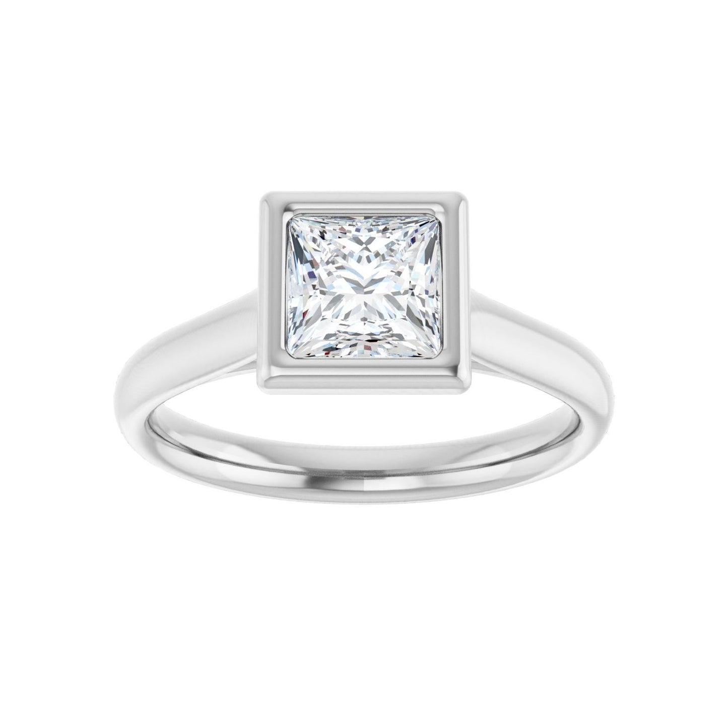 Square Bezel-Set Solitaire Engagement Ring | Metal Type=14K White Gold | Center Stone Size=1 CT | Image 3