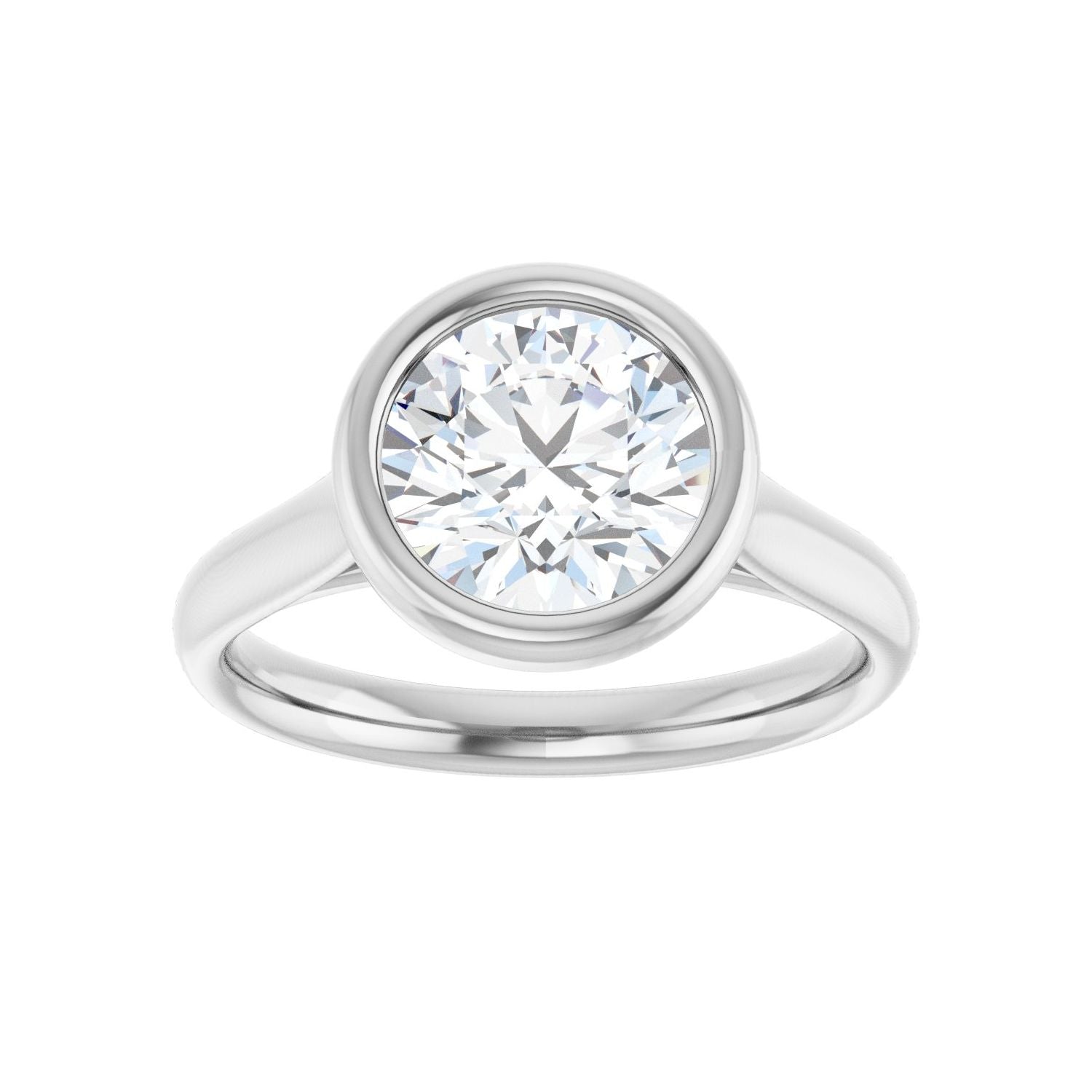 Round Bezel-Set Solitaire Engagement Ring | Metal Type=14K White Gold | Center Stone Size=2 CT | Image 3