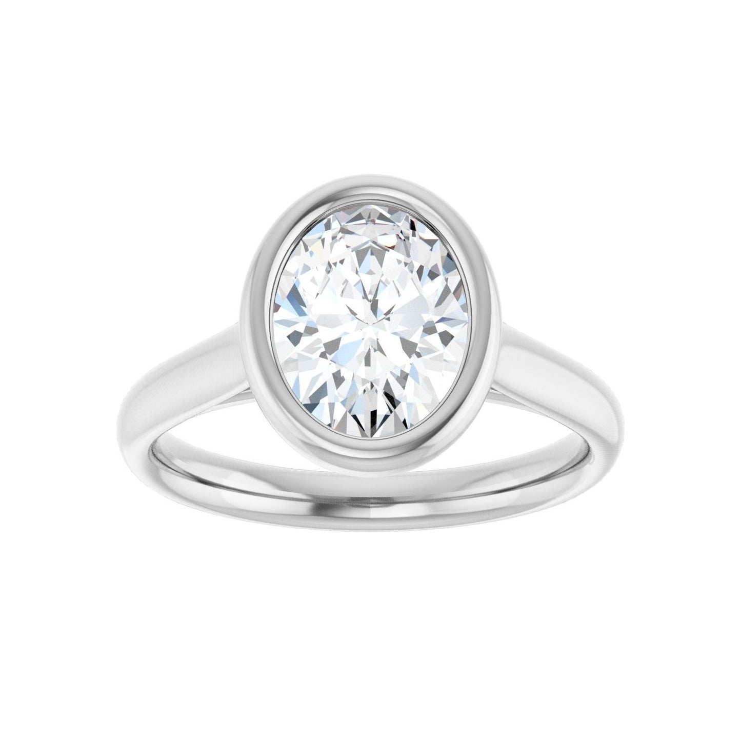 Oval Bezel-Set Solitaire Engagement Ring | Metal Type=14K White Gold | Center Stone Size=2 CT | Image 3