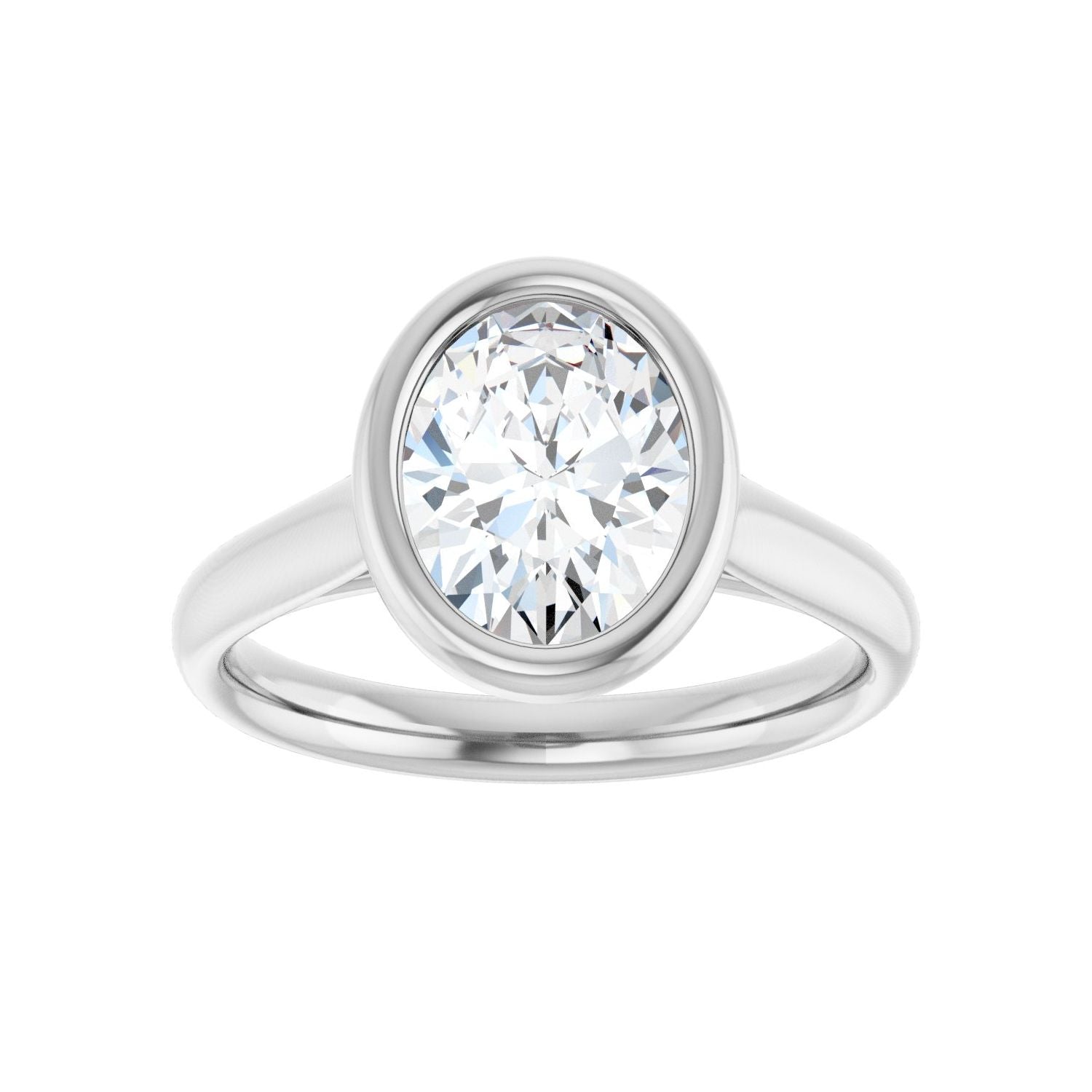 Oval Bezel-Set Solitaire Engagement Ring | Metal Type=14K White Gold | Center Stone Size=2 CT | Image 3