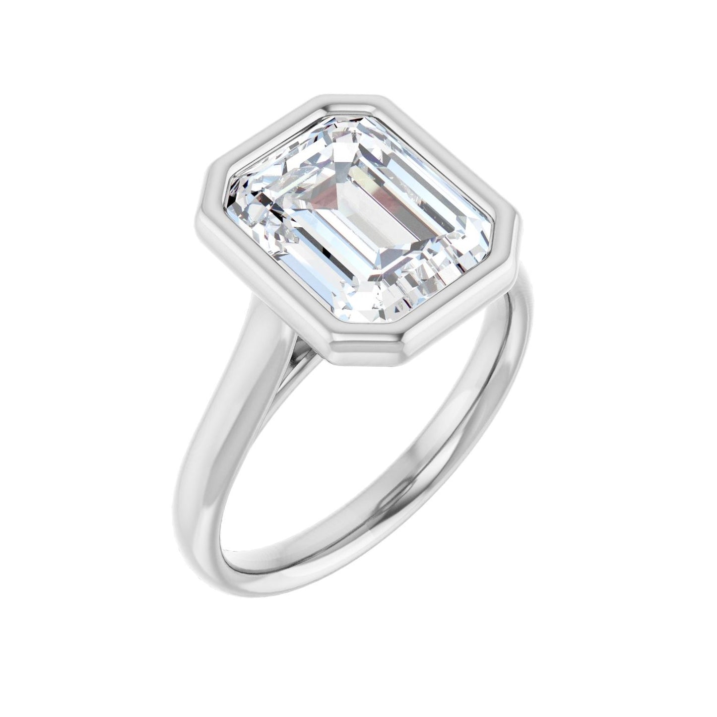 Emerald Bezel-Set Solitaire Engagement Ring | Metal Type=14K White Gold | Center Stone Size=3 CT | Image 1