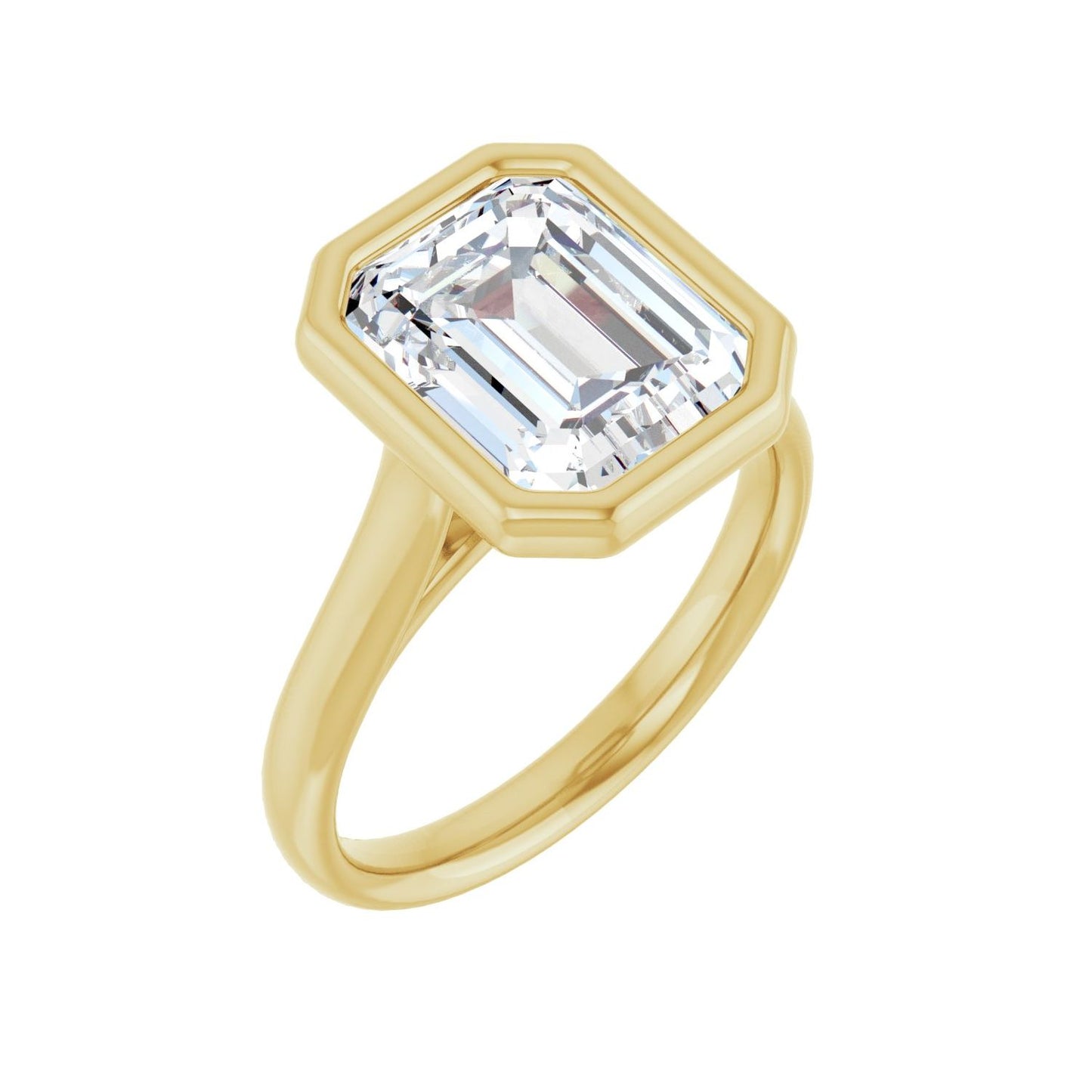 Emerald Bezel-Set Solitaire Engagement Ring | Metal Type=14K Yellow Gold | Center Stone Size=3 CT | Image 1
