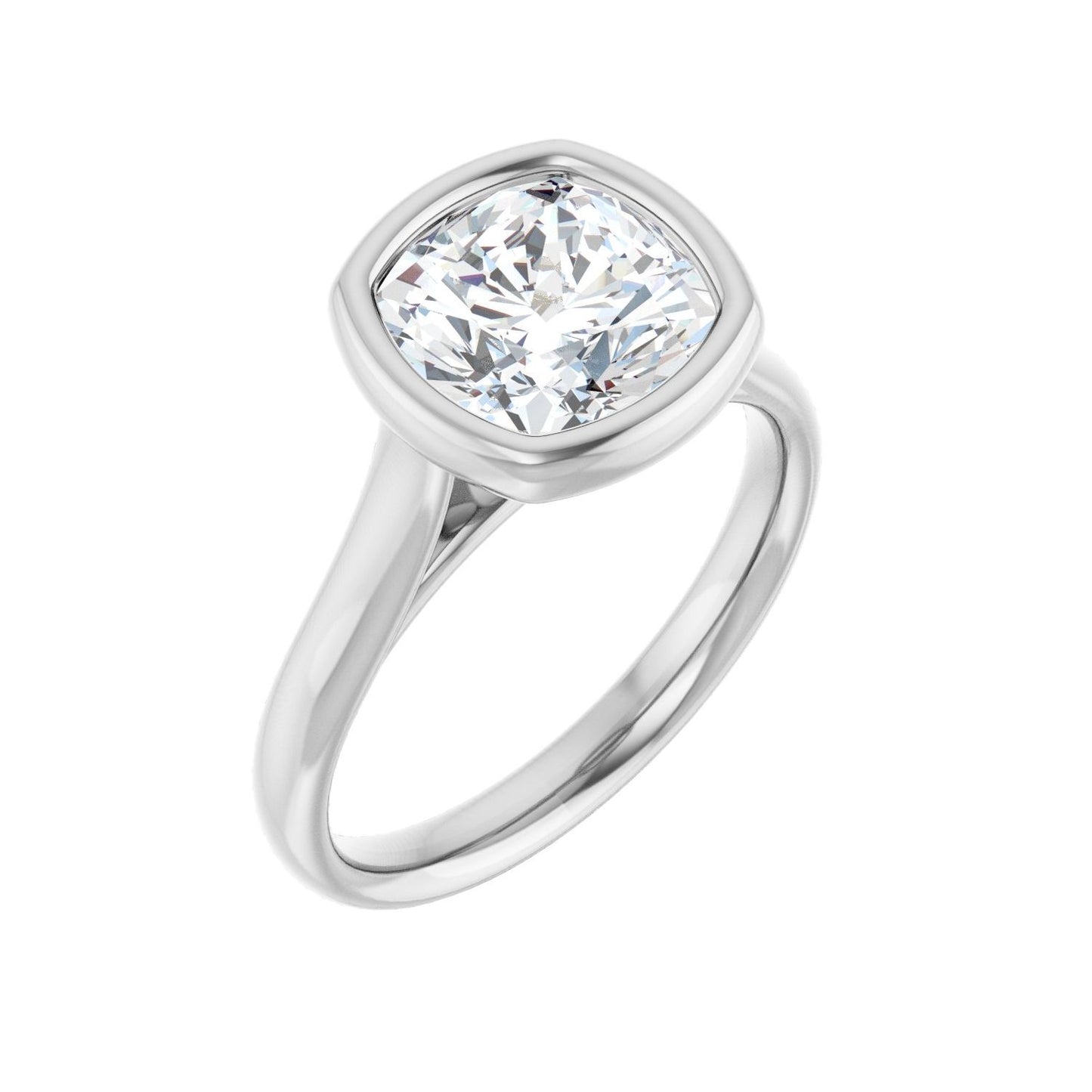 Cushion Bezel-Set Solitaire Engagement Ring | Metal Type=14K White Gold | Center Stone Size=3 CT | Image 1