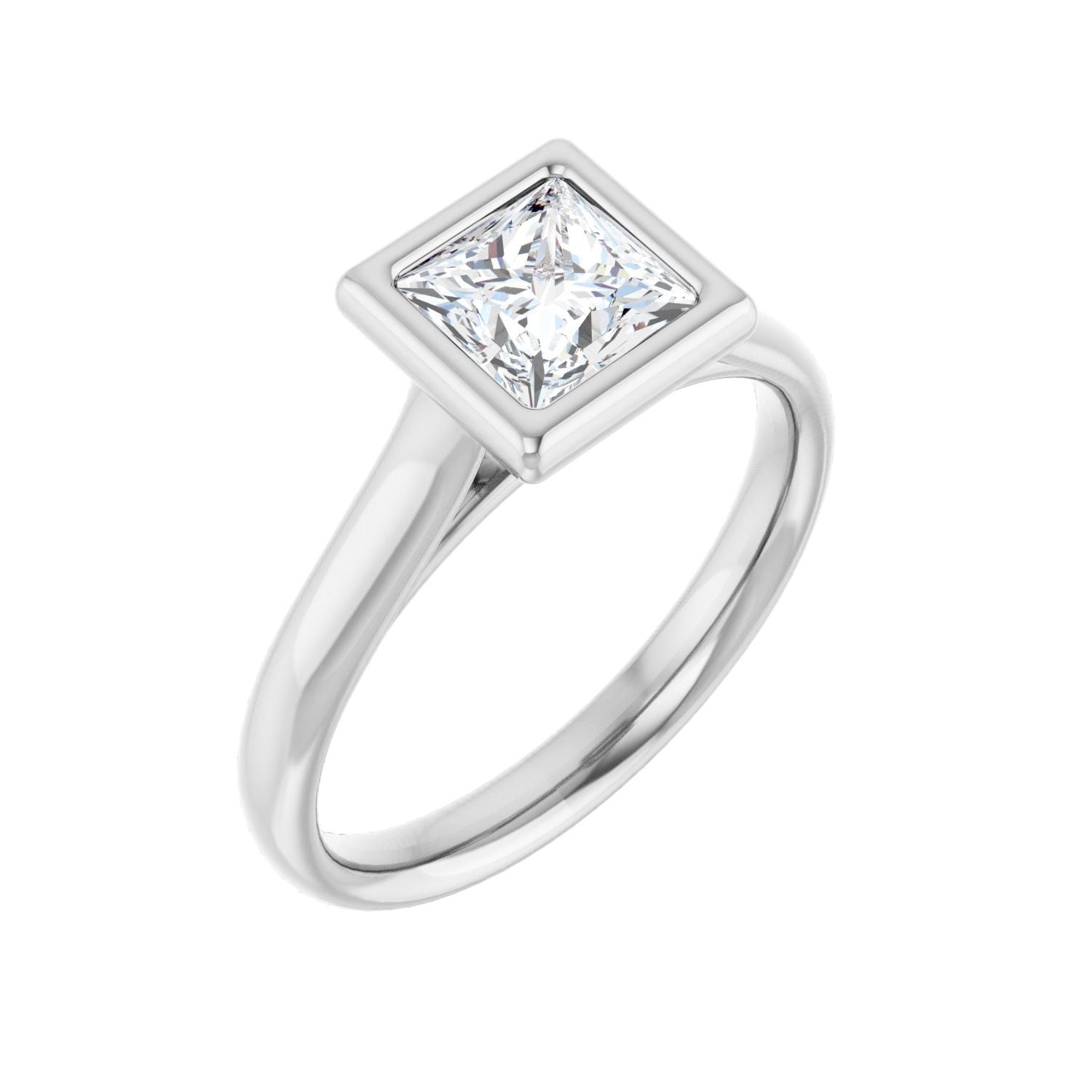 Square Bezel-Set Solitaire Engagement Ring | Metal Type=14K White Gold | Center Stone Size=1 CT | Image 1