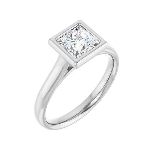 Square Bezel-Set Solitaire Engagement Ring | Metal Type=14K White Gold | Center Stone Size=1 CT | Image 1