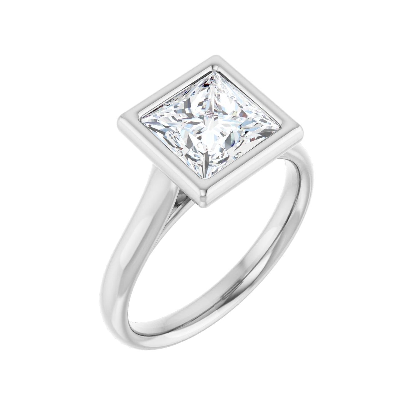 Square Bezel-Set Solitaire Engagement Ring | Metal Type=14K White Gold | Center Stone Size=2 CT | Image 1