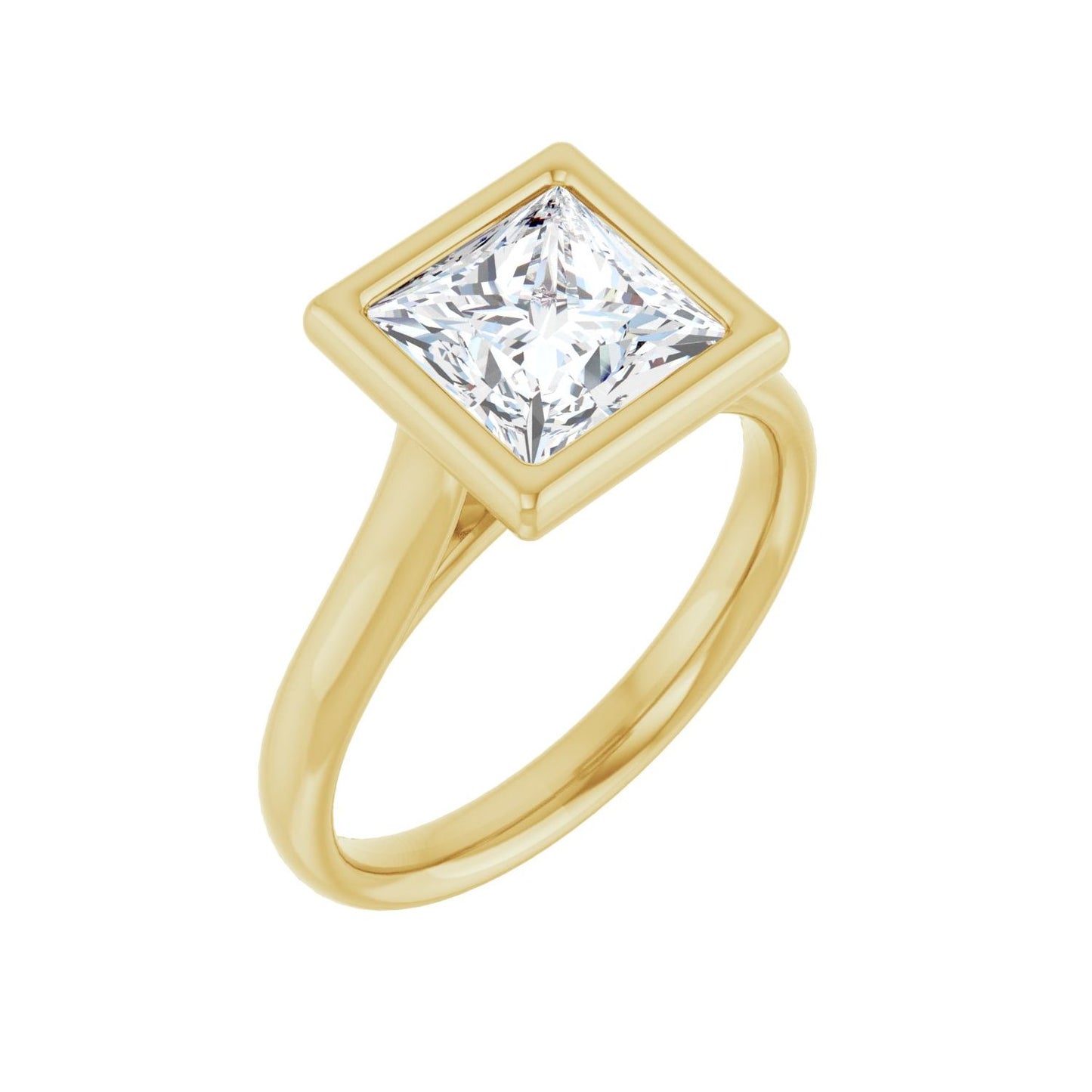 Square Bezel-Set Solitaire Engagement Ring | Metal Type=14K Yellow Gold | Center Stone Size=2 CT | Image 1