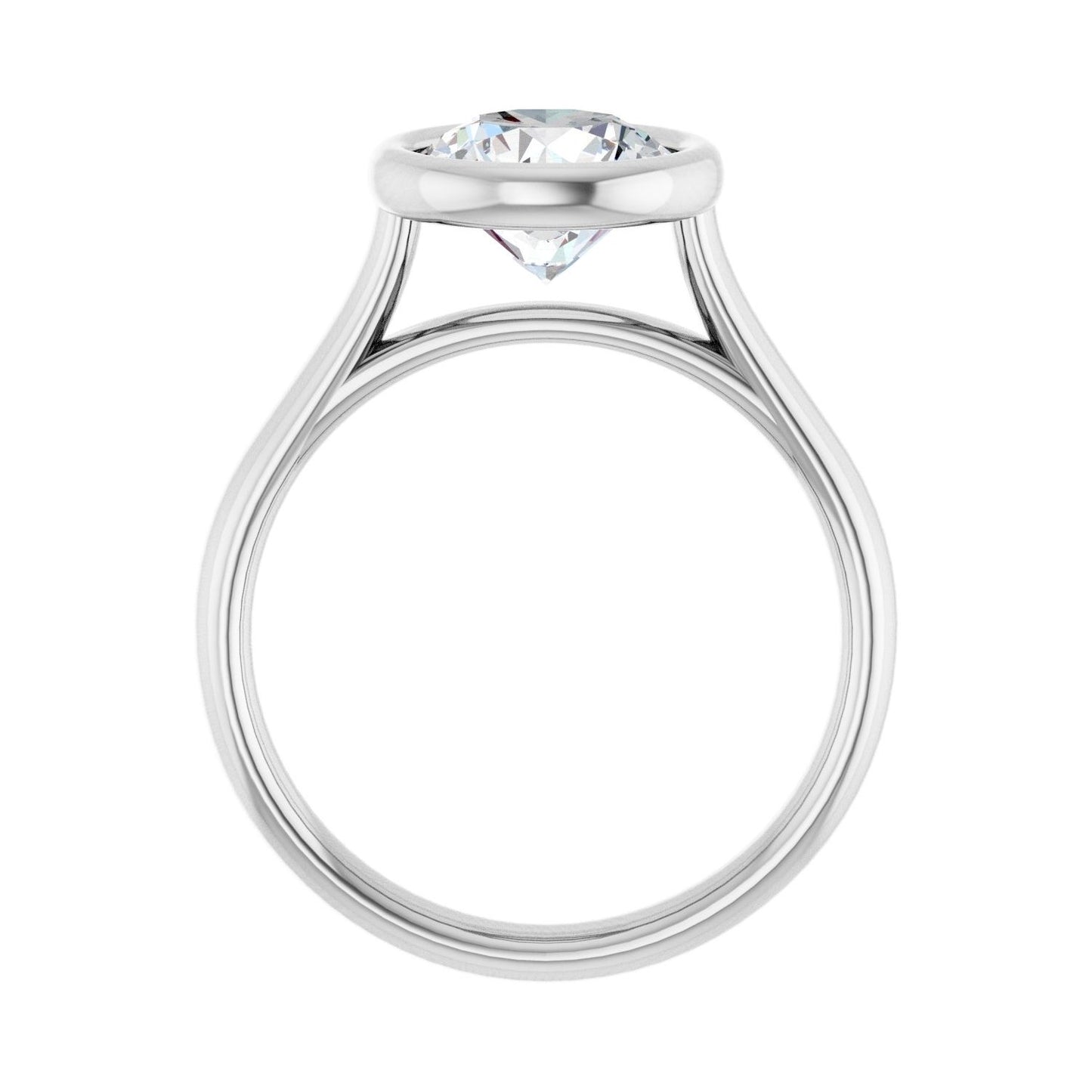 Round Bezel-Set Solitaire Engagement Ring | Metal Type=14K White Gold | Center Stone Size=2 CT | Image 2