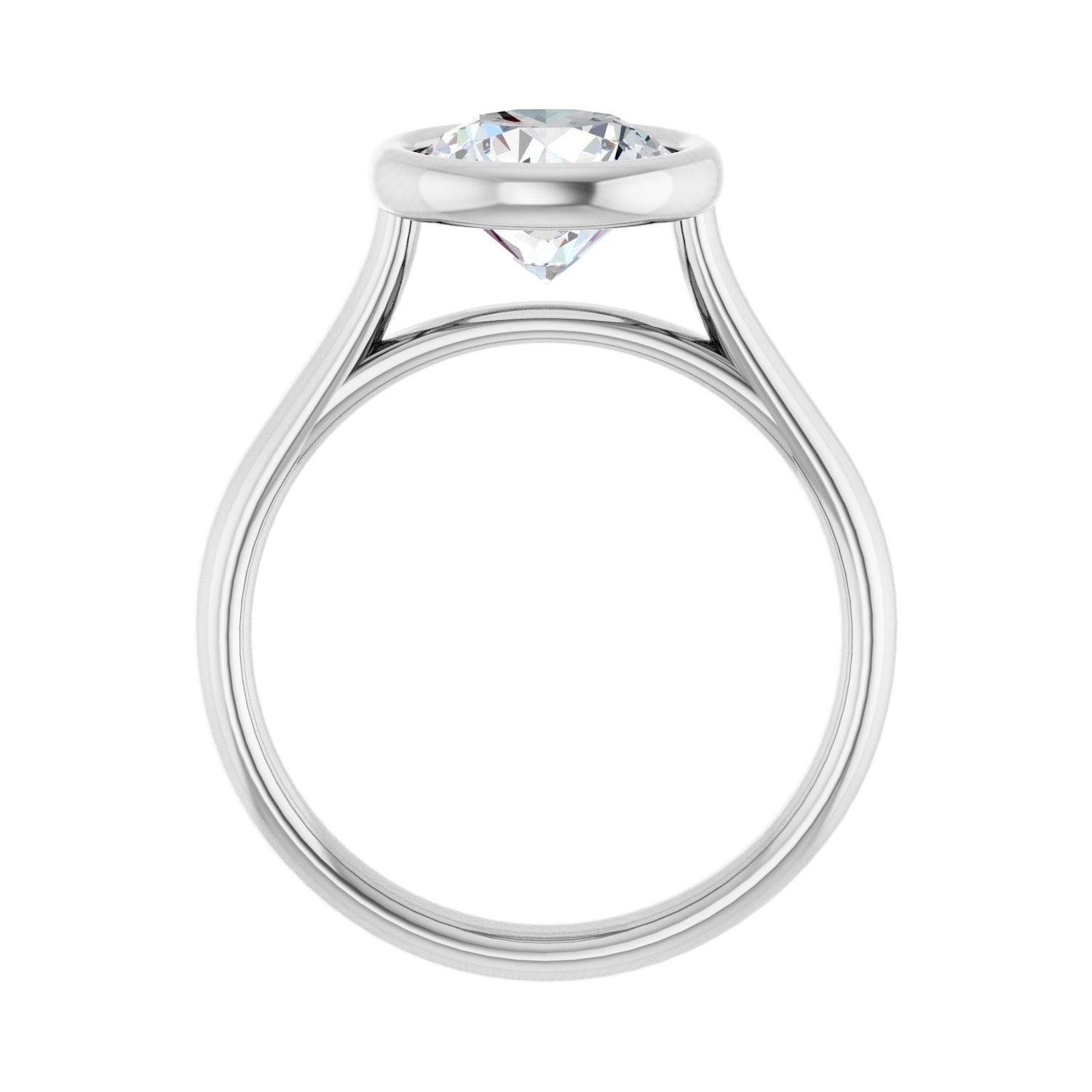 Round Bezel-Set Solitaire Engagement Ring | Metal Type=14K White Gold | Center Stone Size=2 CT | Image 2