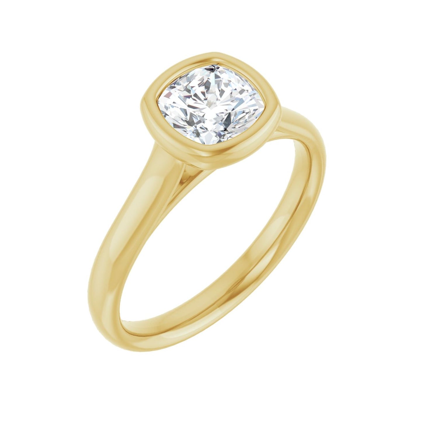Cushion Bezel-Set Solitaire Engagement Ring | Metal Type=14K Yellow Gold | Center Stone Size=1 CT | Image 1