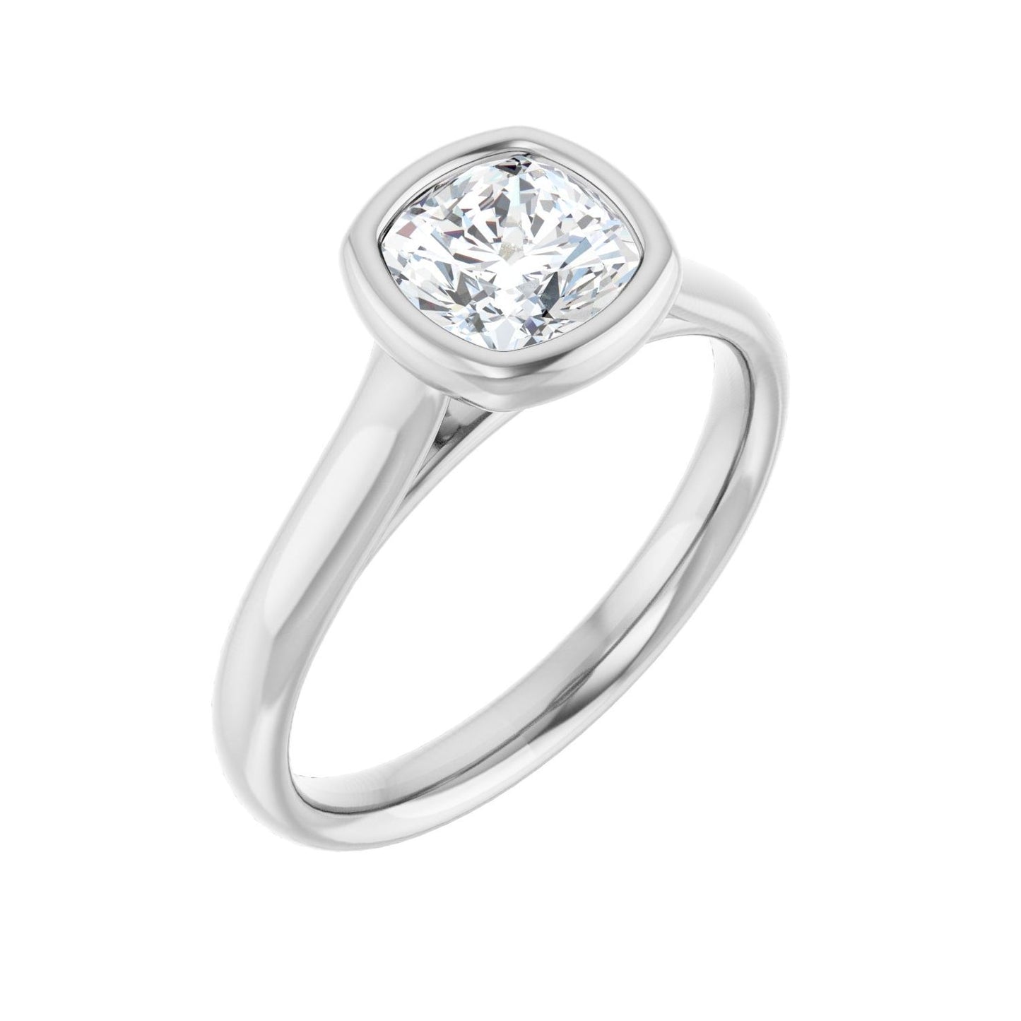 Cushion Bezel-Set Solitaire Engagement Ring | Metal Type=14K White Gold | Center Stone Size=1 CT | Image 1