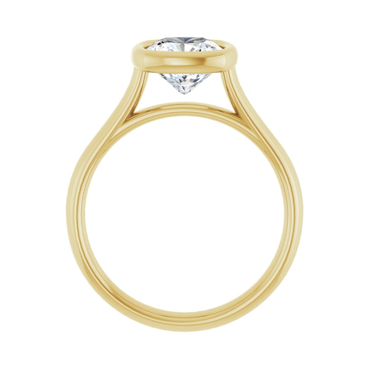 Cushion Bezel-Set Solitaire Engagement Ring | Metal Type=14K Yellow Gold | Center Stone Size=2 CT | Image 2