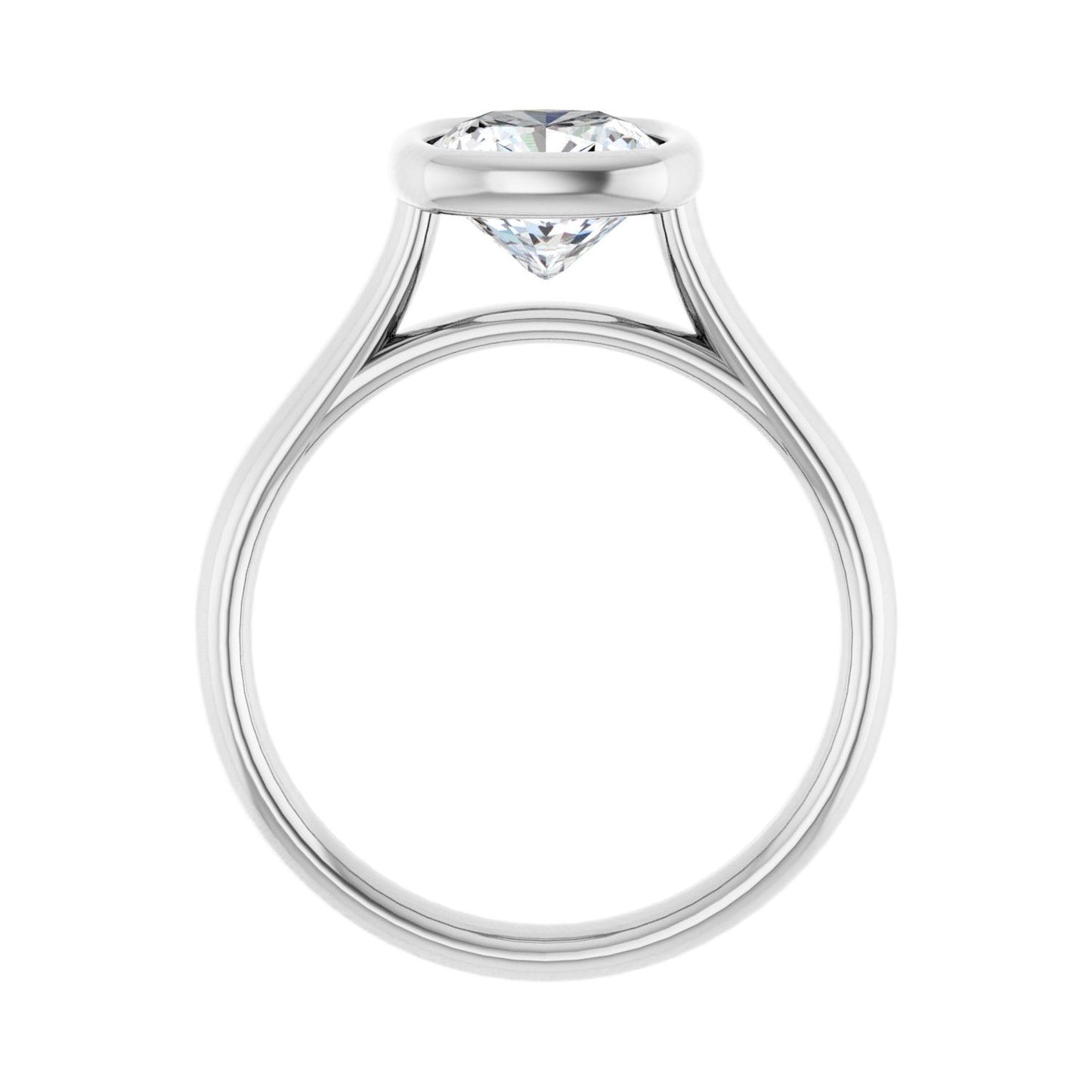 Cushion Bezel-Set Solitaire Engagement Ring | Metal Type=14K White Gold | Center Stone Size=2 CT | Image 2