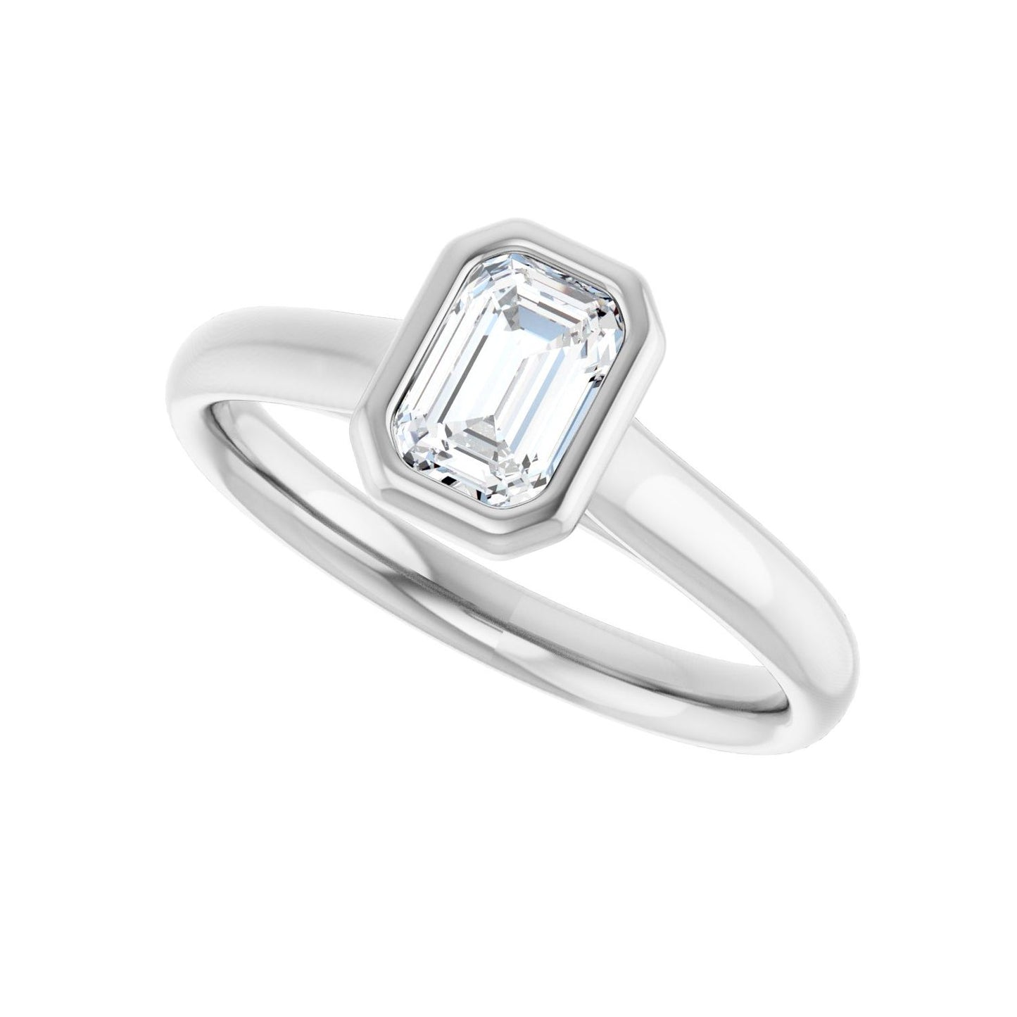 Emerald Bezel-Set Solitaire Engagement Ring | Metal Type=14K White Gold | Center Stone Size=1 CT | Image 5