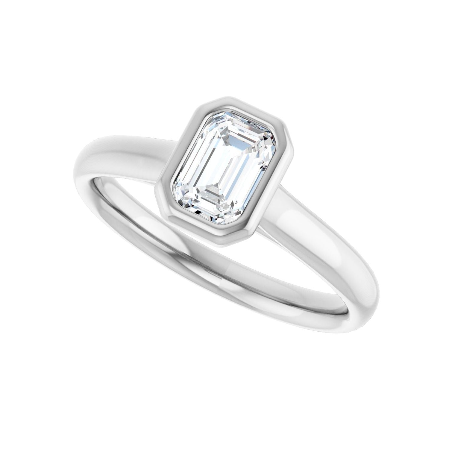Emerald Bezel-Set Solitaire Engagement Ring | Metal Type=14K White Gold | Center Stone Size=1 CT | Image 5