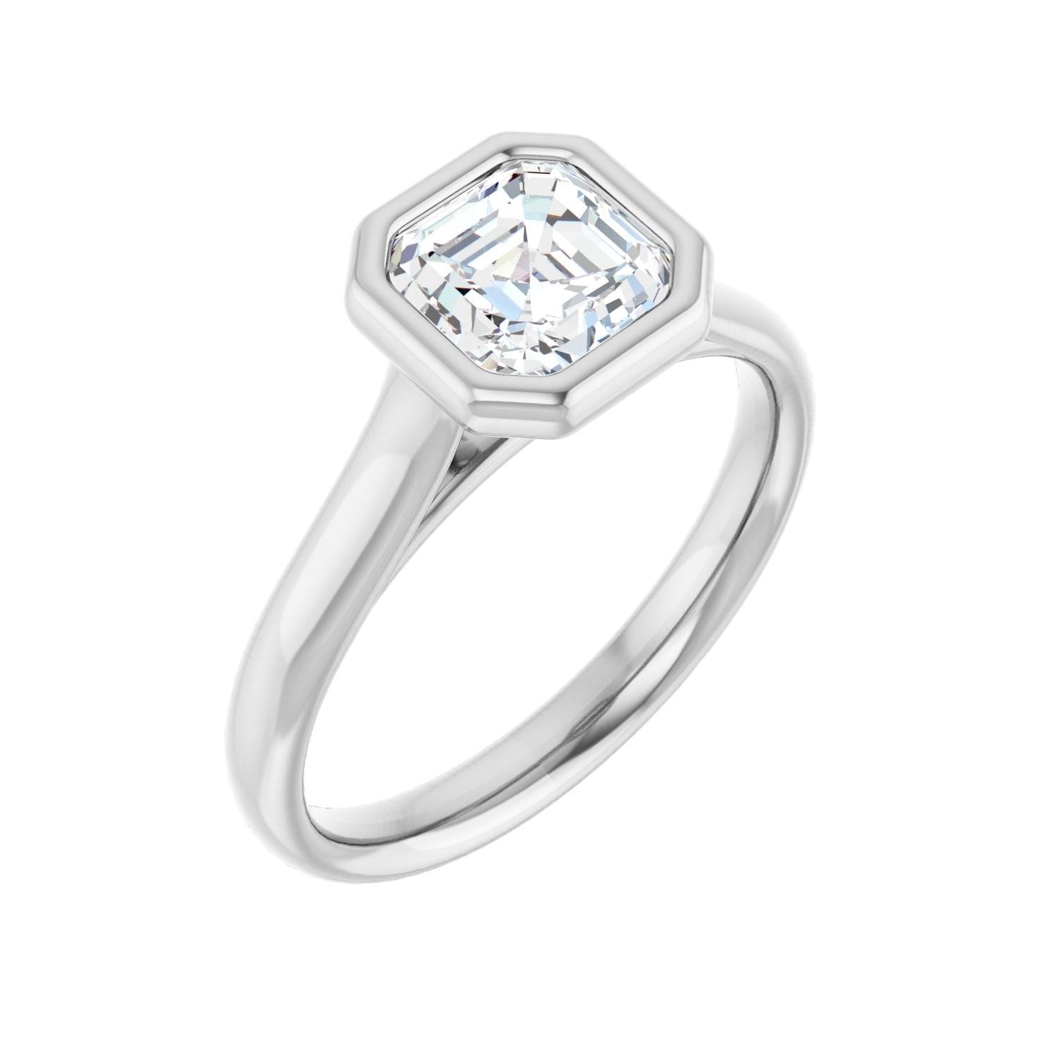 Asscher Bezel-Set Solitaire Engagement Ring | Metal Type=14K White Gold | Center Stone Size=1 CT | Image 1