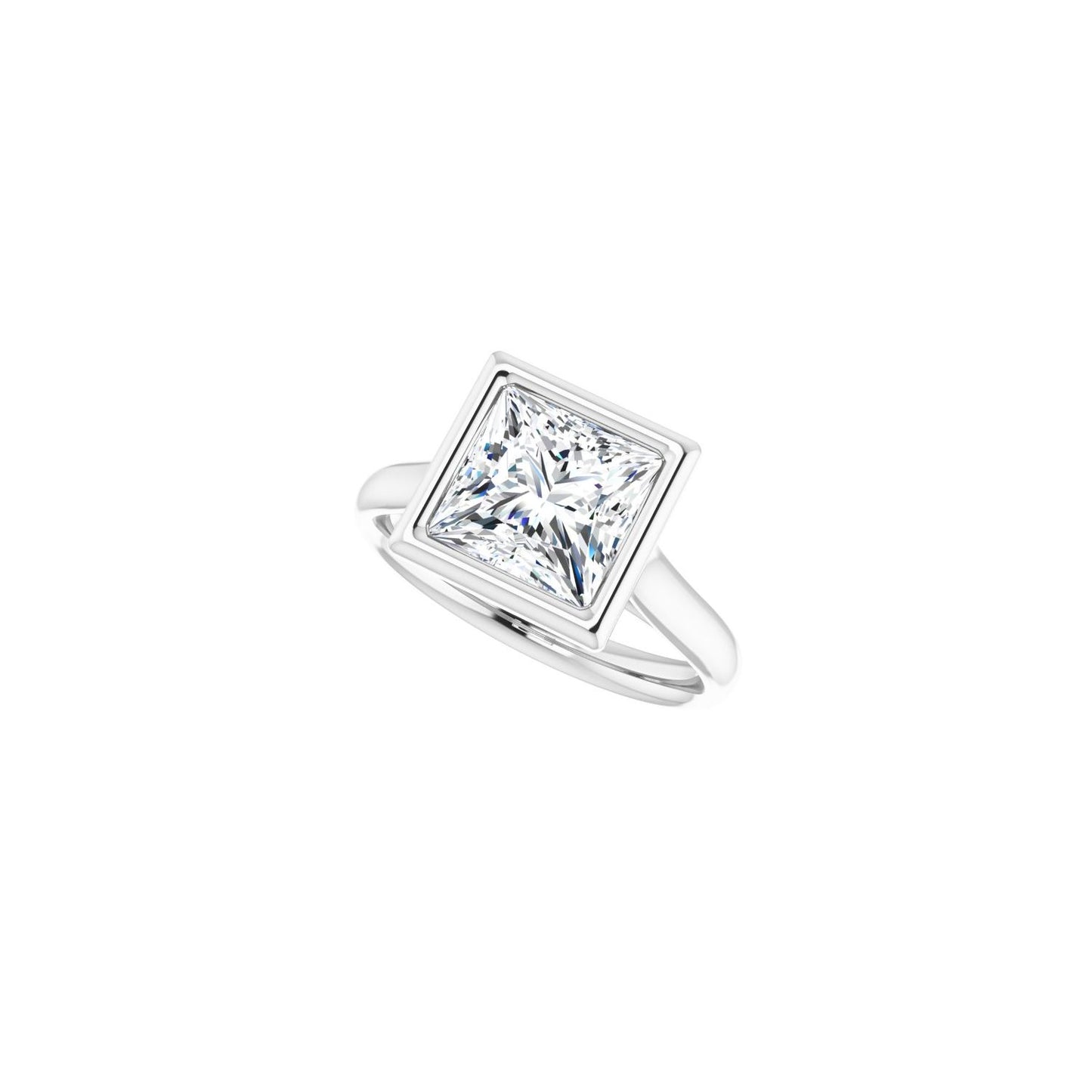 Square Bezel-Set Solitaire Engagement Ring | Metal Type=14K White Gold | Center Stone Size=2.5 CT | Image 5