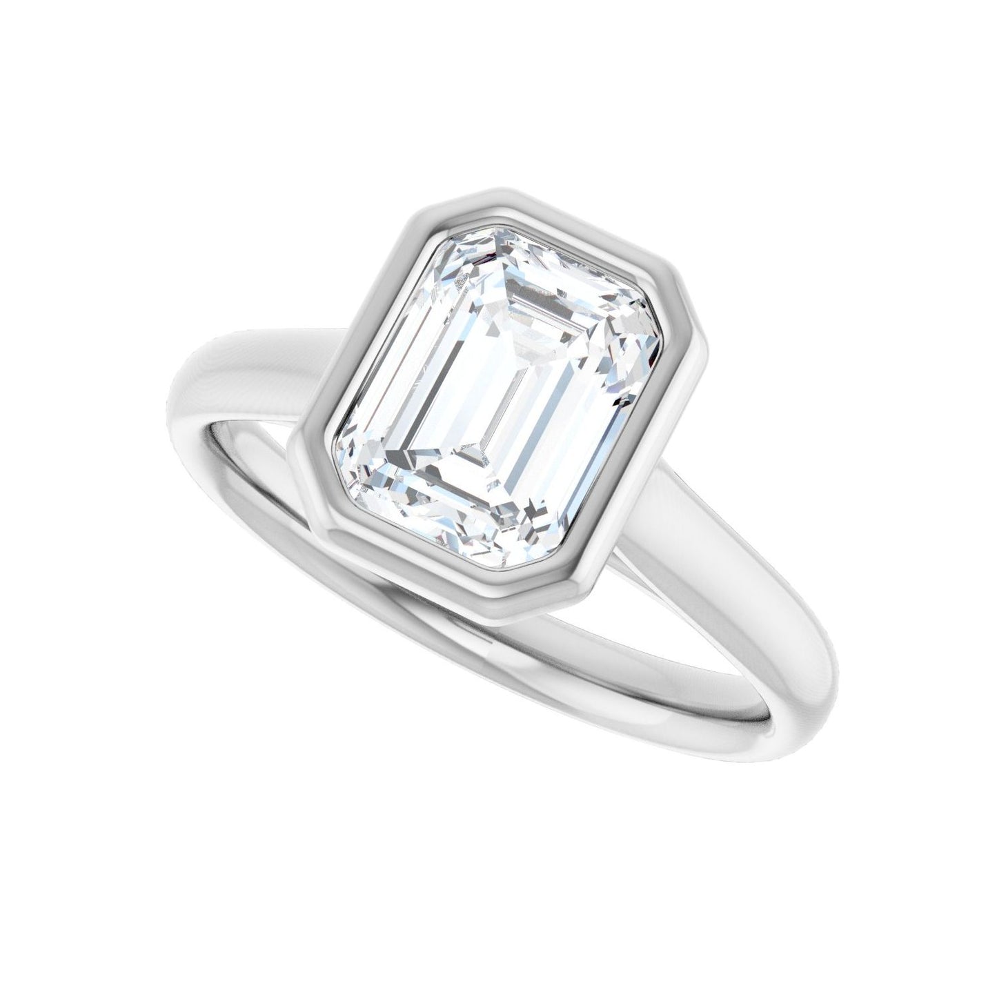 Emerald Bezel-Set Solitaire Engagement Ring | Metal Type=14K White Gold | Center Stone Size=2 CT | Image 5