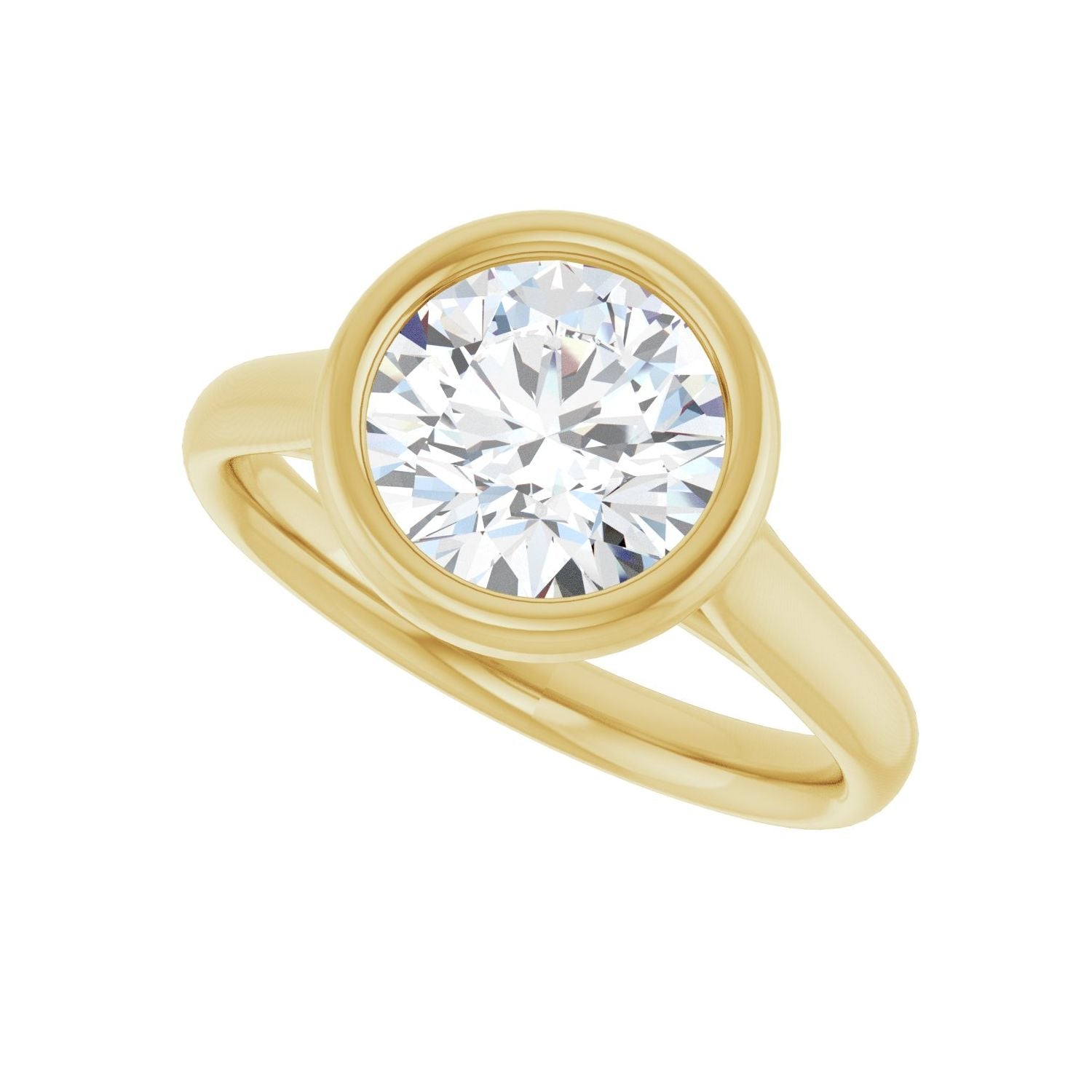 Round Bezel-Set Solitaire Engagement Ring | Metal Type=14K Yellow Gold | Center Stone Size=2 CT | Image 5