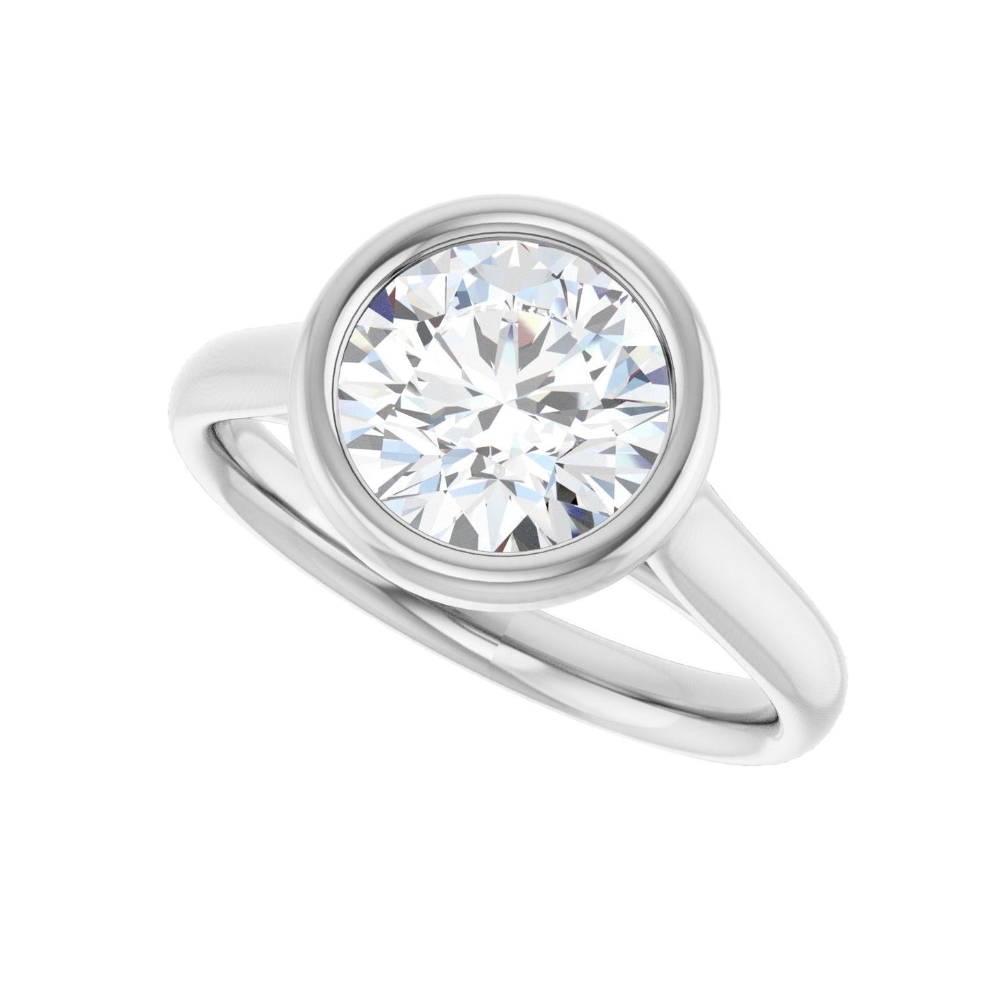 Round Bezel-Set Solitaire Engagement Ring | Metal Type=14K White Gold | Center Stone Size=2 CT | Image 5