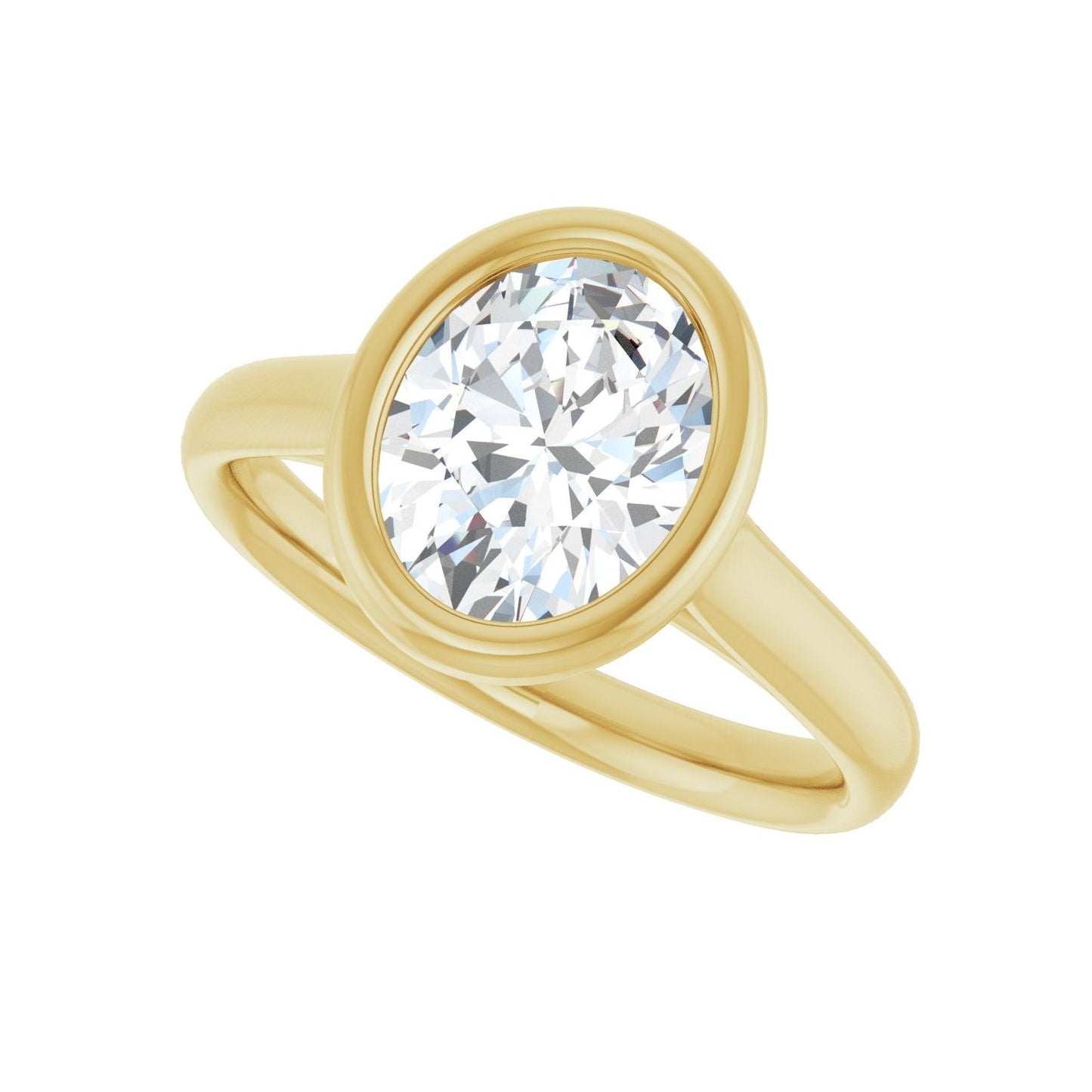 Oval Bezel-Set Solitaire Engagement Ring | Metal Type=14K Yellow Gold | Center Stone Size=2 CT | Image 5