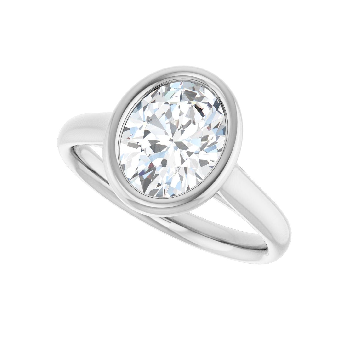 Oval Bezel-Set Solitaire Engagement Ring | Metal Type=14K White Gold | Center Stone Size=2 CT | Image 5