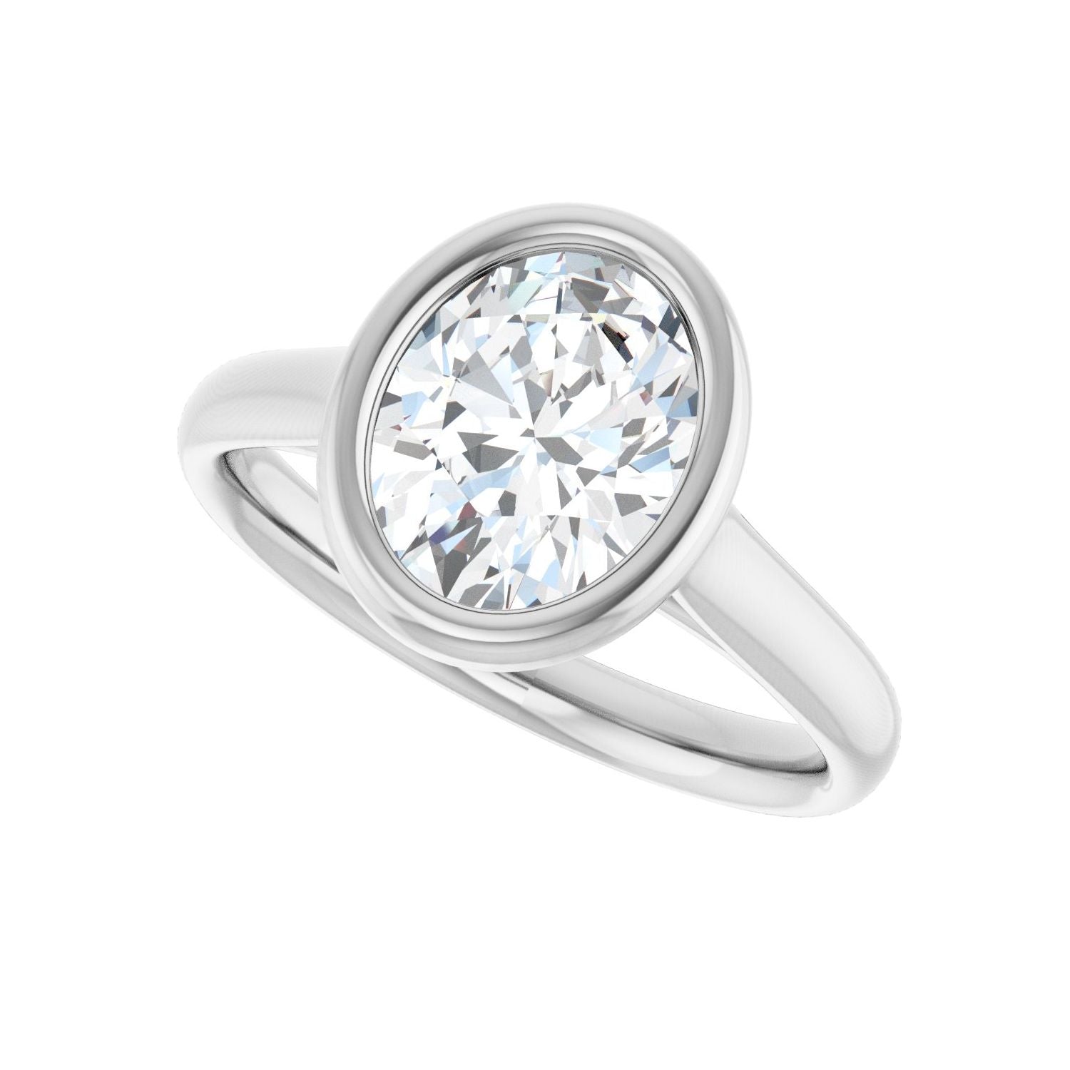 Oval Bezel-Set Solitaire Engagement Ring | Metal Type=14K White Gold | Center Stone Size=2 CT | Image 5