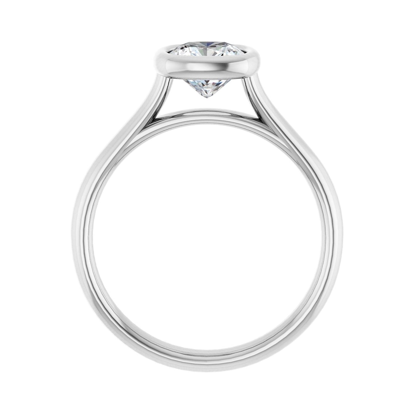 Cushion Bezel-Set Solitaire Engagement Ring | Metal Type=14K White Gold | Center Stone Size=1 CT | Image 2