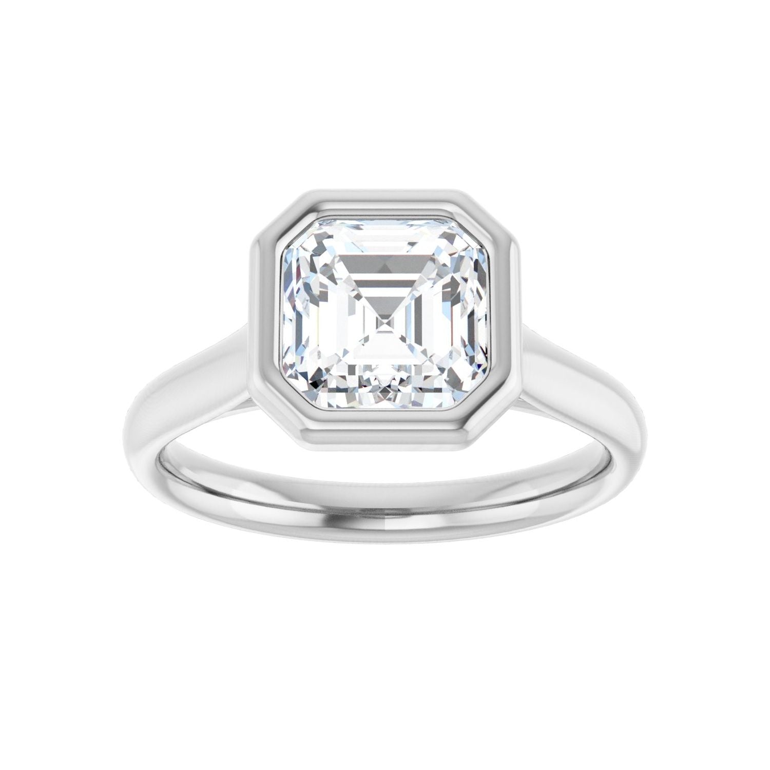 Asscher Bezel-Set Solitaire Engagement Ring | Metal Type=14K White Gold | Center Stone Size=2 CT | Image 3
