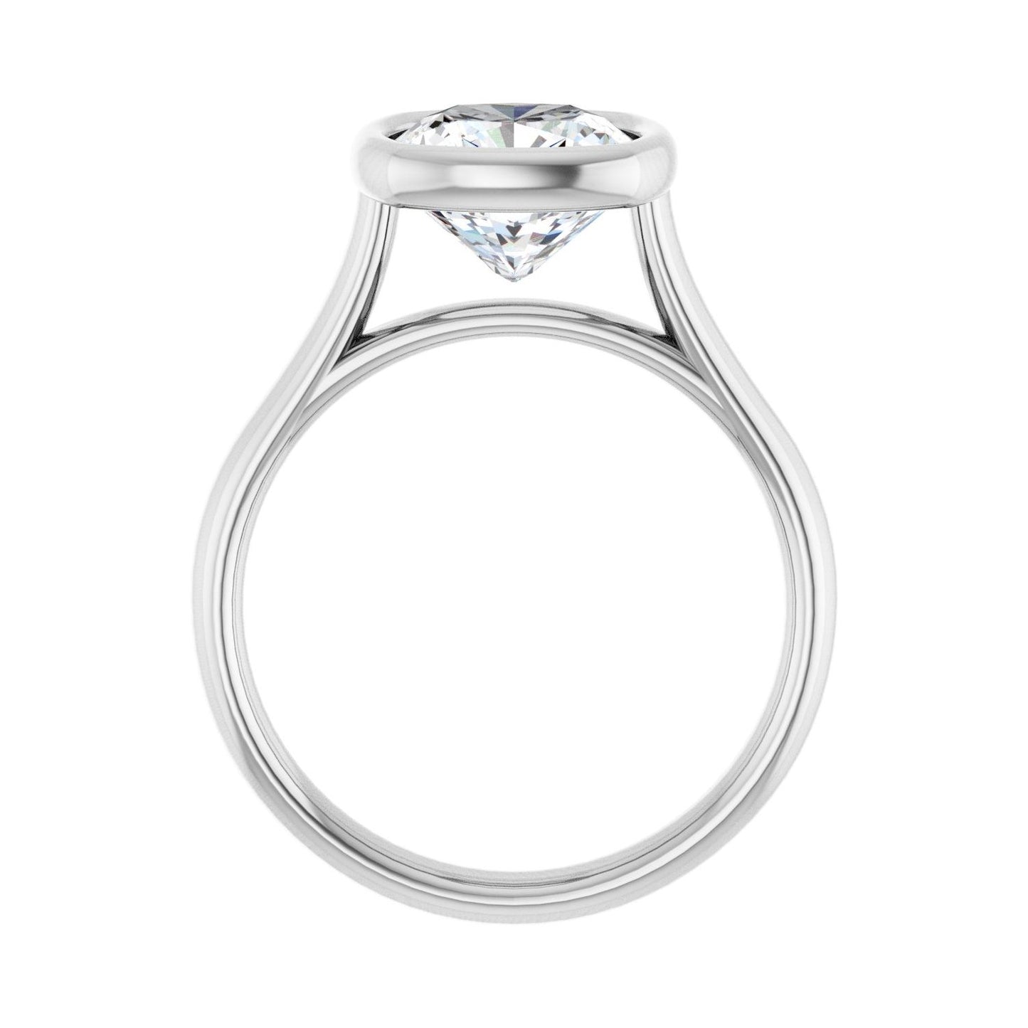 Cushion Bezel-Set Solitaire Engagement Ring | Metal Type=14K White Gold | Center Stone Size=3 CT | Image 2