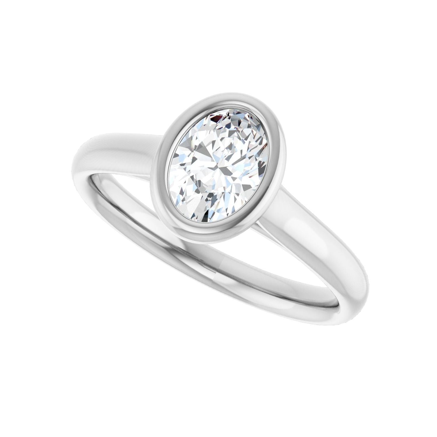 Oval Bezel-Set Solitaire Engagement Ring | Metal Type=14K White Gold | Center Stone Size=1 CT | Image 5