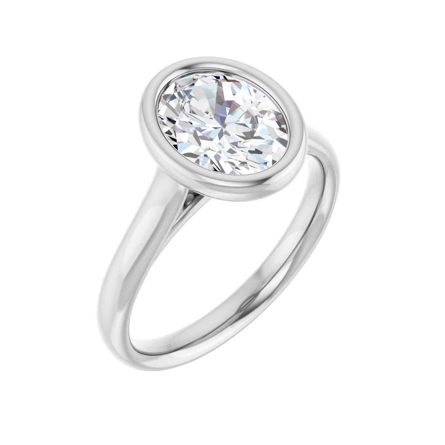Oval Bezel-Set Solitaire Engagement Ring | Metal Type=14K White Gold | Center Stone Size=2 CT | Image 1