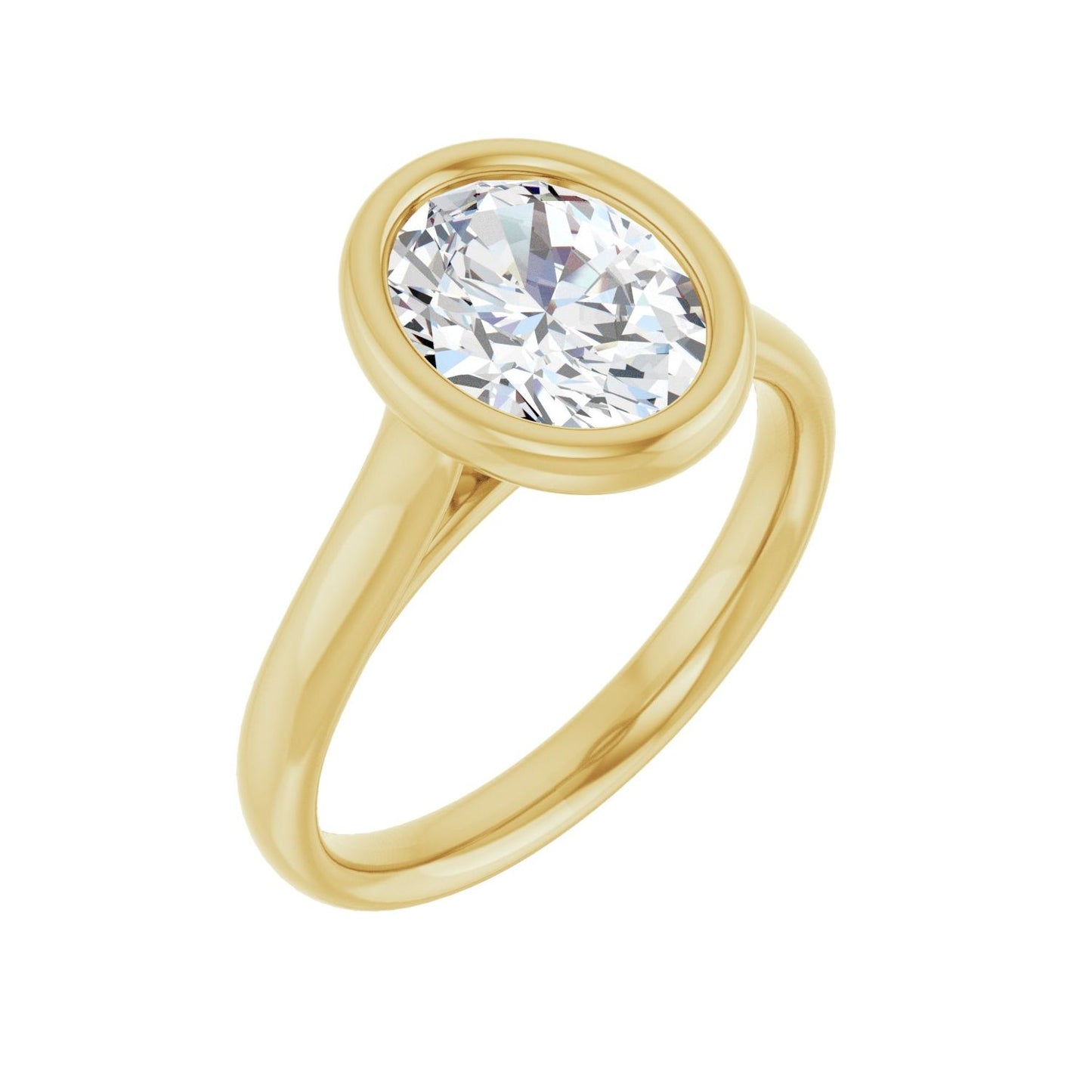 Oval Bezel-Set Solitaire Engagement Ring | Metal Type=14K Yellow Gold | Center Stone Size=2 CT | Image 1
