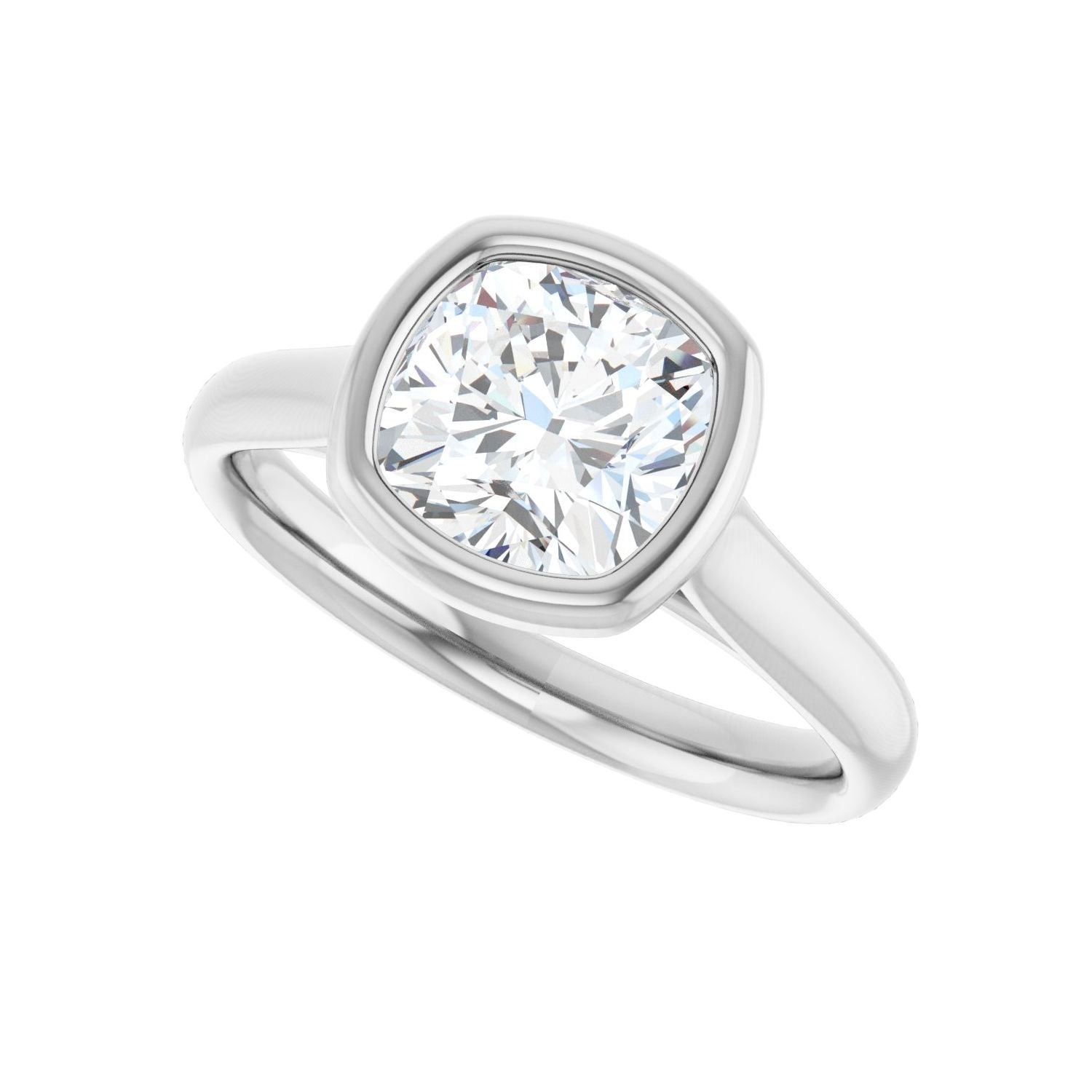Cushion Bezel-Set Solitaire Engagement Ring | Metal Type=14K White Gold | Center Stone Size=2 CT | Image 5