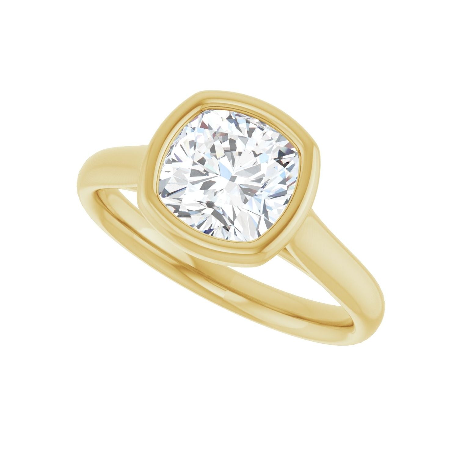 Cushion Bezel-Set Solitaire Engagement Ring | Metal Type=14K Yellow Gold | Center Stone Size=2 CT | Image 5