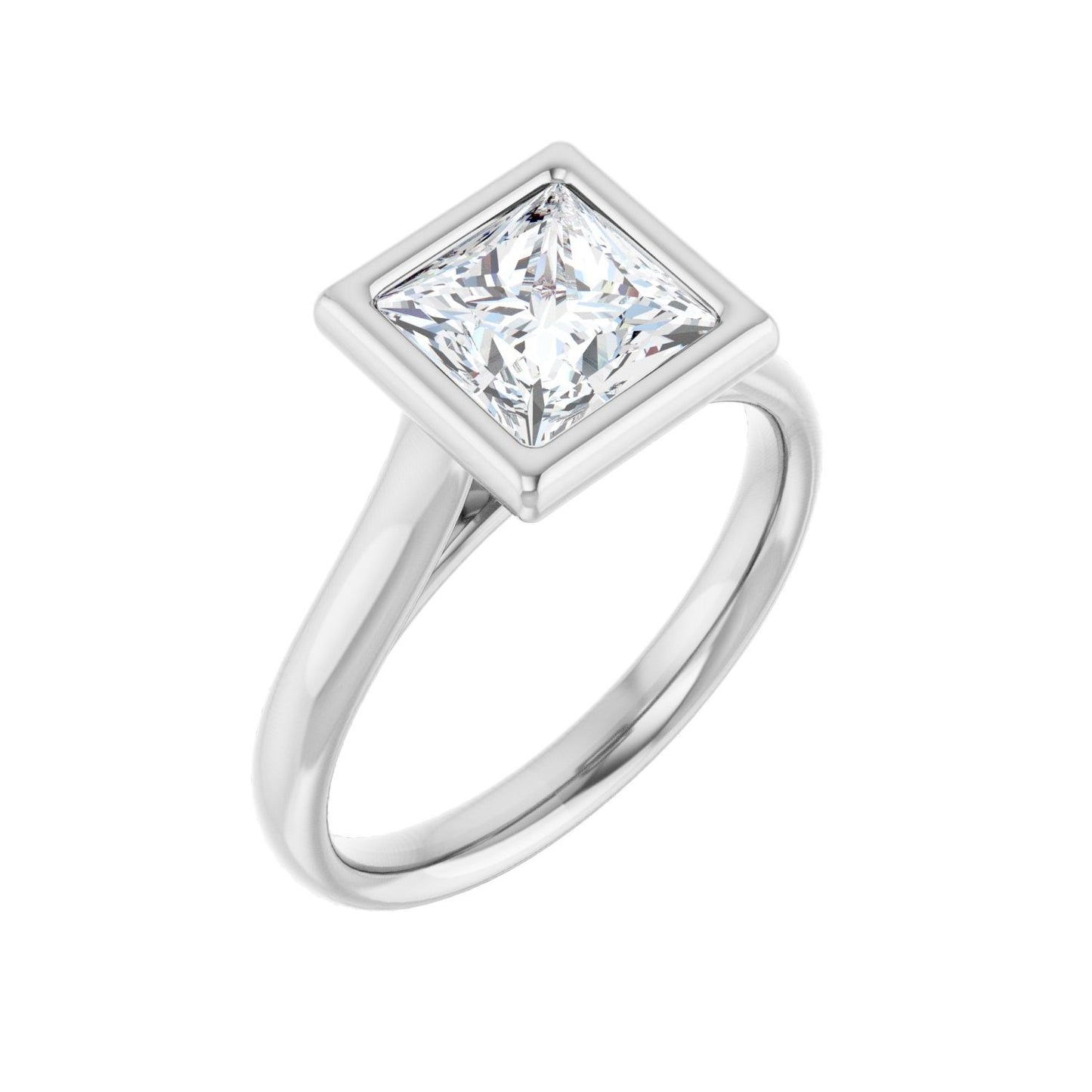 Square Bezel-Set Solitaire Engagement Ring | Metal Type=14K White Gold | Center Stone Size=1.5 CT | Image 1